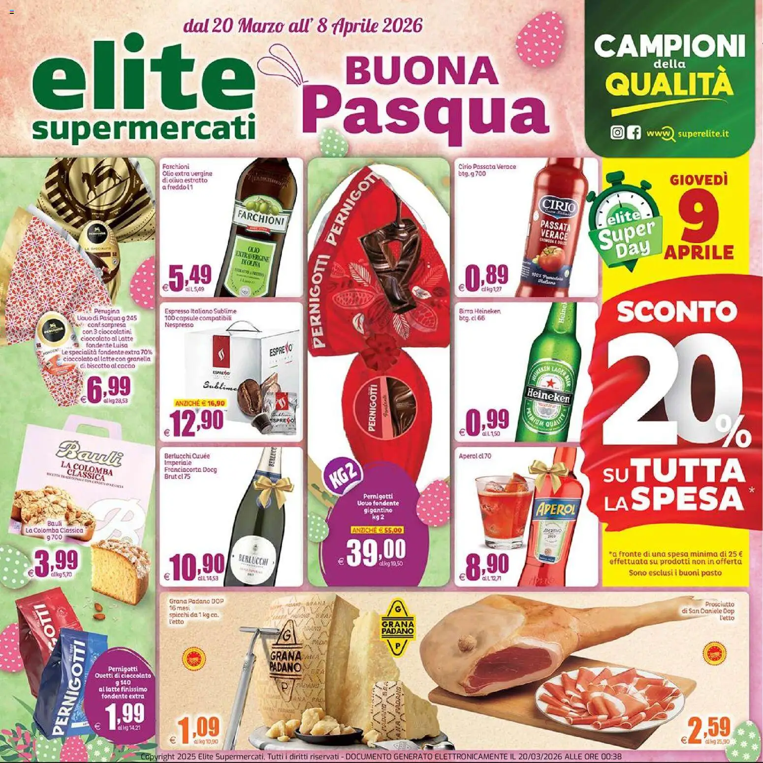 Volantino Elite Supermercati del 20.03.2026 | Pagina: 1 | Prodotti: Birra, Latte, Aperol, Cioccolatini