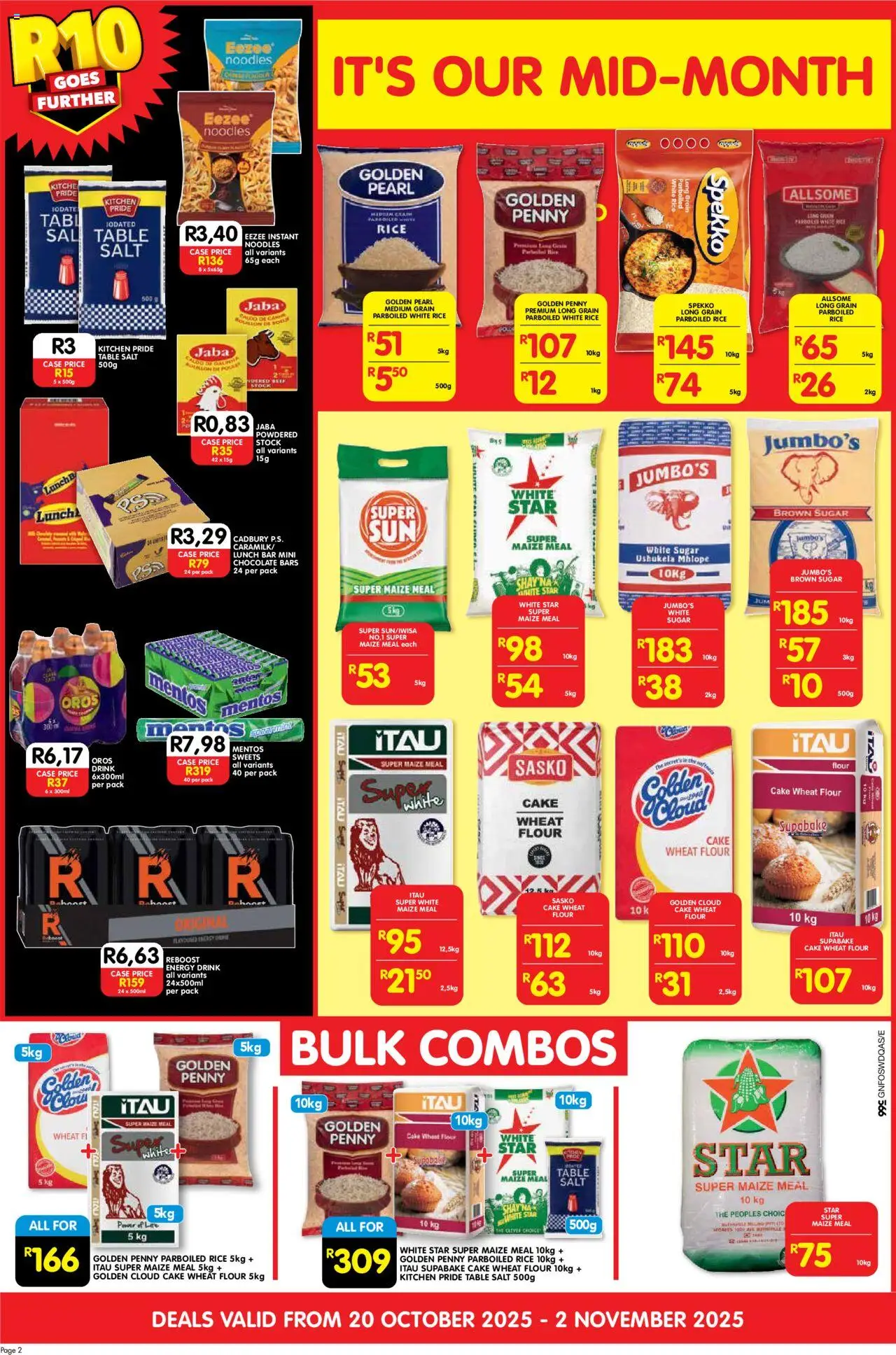 New Shoprite catalogue – valid from 20.10.2025 | Page: 2 | Products: Cake, Flour, Table, Salt