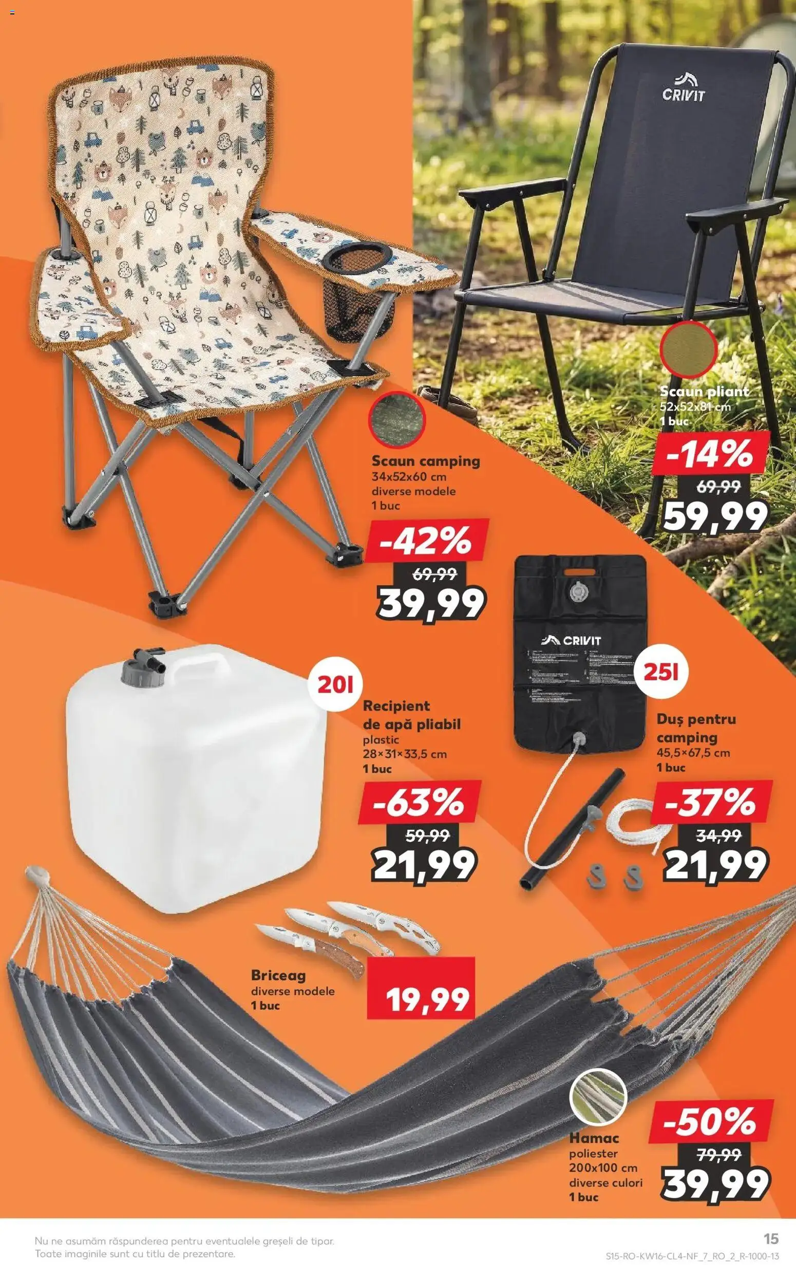 Noul catalog Kaufland – valabil de la 15.04.2026 | Pagină: 15 | Produse: Hamac, Scaun, Duș, Apă