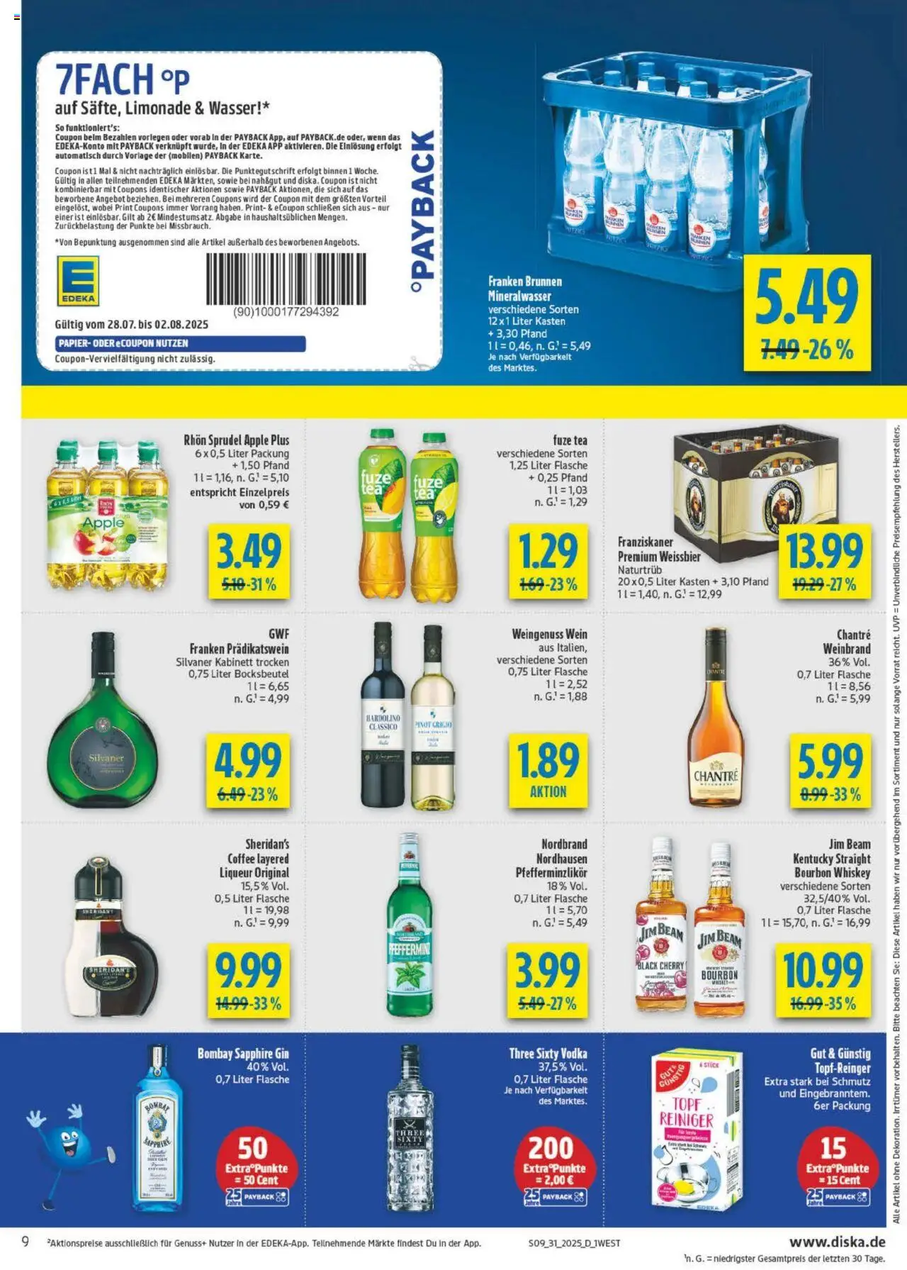 Diska - Bayern - gültig ab dem 28.07.2025 | Seite: 9 | Produkte: Franziskaner, Limonade, Bourbon, Whiskey
