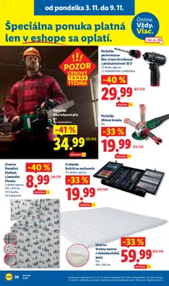 Lidl leták platný od 03.11.2025 | Strana: 56 | Produkty: Matrac, Vrchný matrac, Aku reťazová píla, Reťazová píla