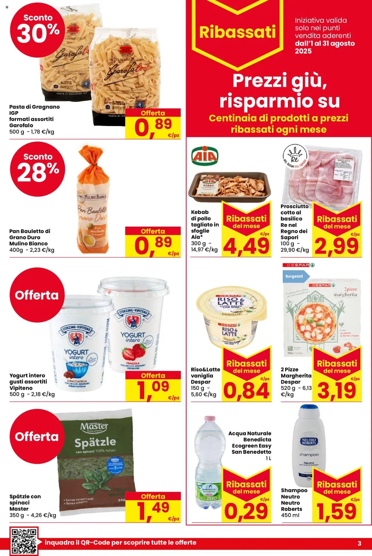 Volantino Eurospar del 07.08.2025 | Pagina: 3 | Prodotti: Yogurt, Acqua naturale, Forno, Stracciatella