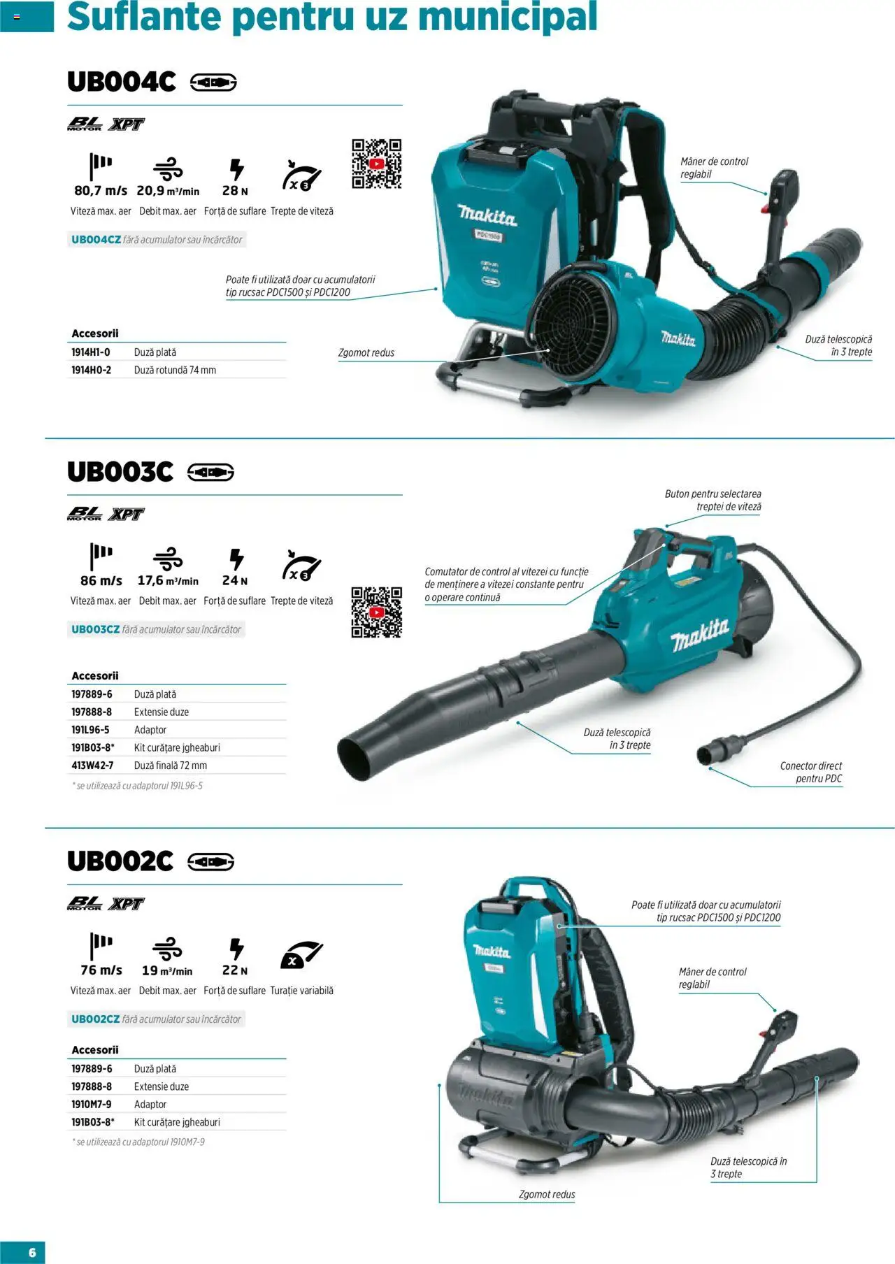 Noul catalog Makita – valabil de la 23.09.2025 | Pagină: 6 | Produse: Încărcător, Conector, Adaptor, Rucsac
