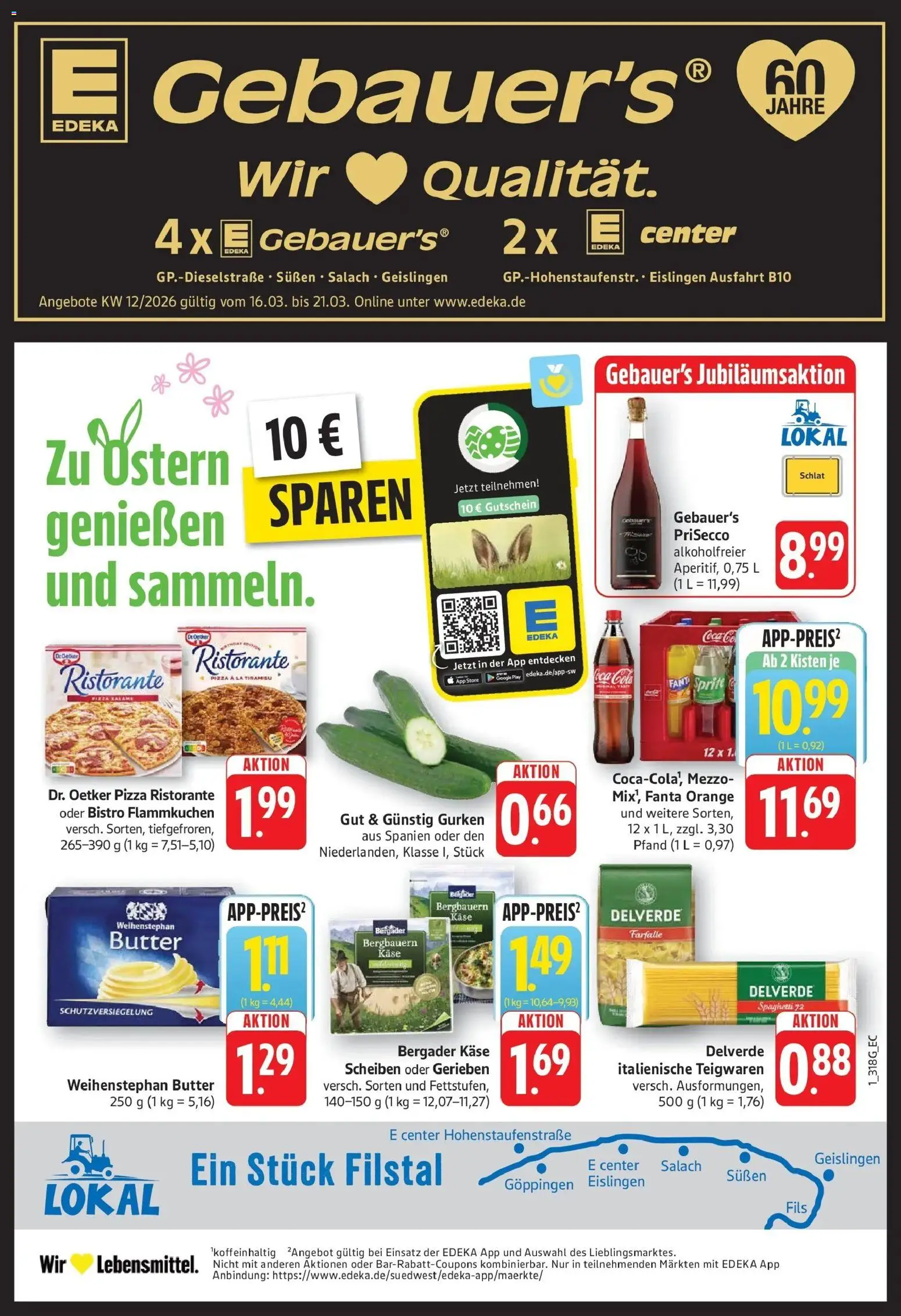 Edeka prospekt Göppingen	 – gültig ab 16.03.2026 | Seite: 1 | Produkte: Coca cola, Butter, Pasta, Gurken