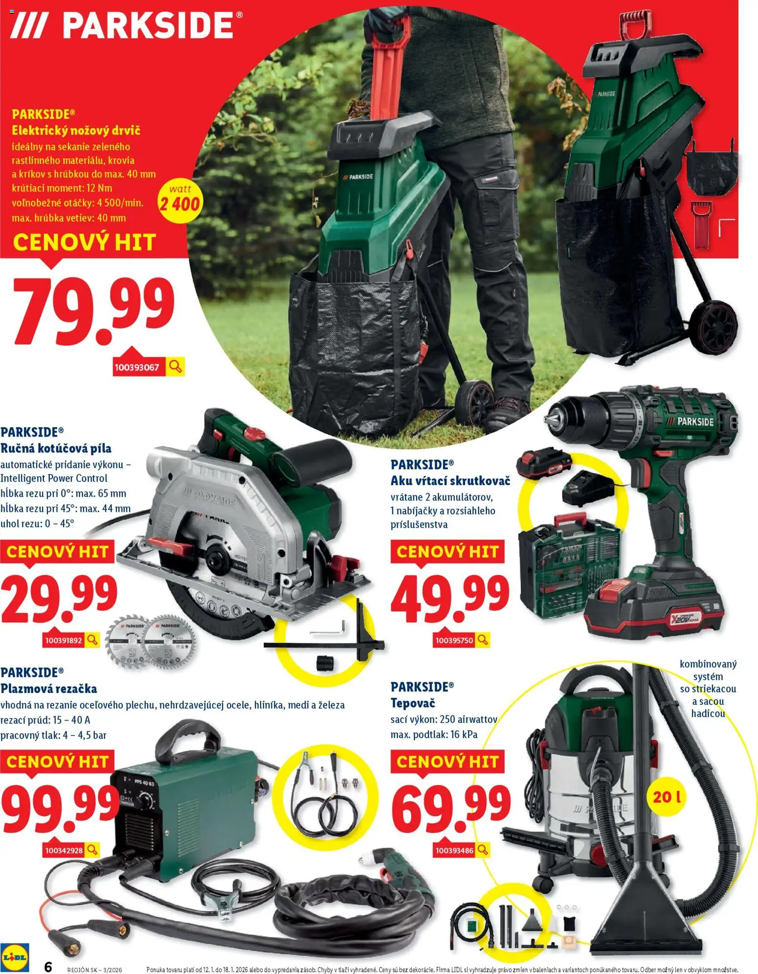 Nové Lidl akcie – leták je platný od 12.01.2026 | Strana: 6 | Produkty: Skrutkovač, Píla, Kotúčová píla, Tepovač