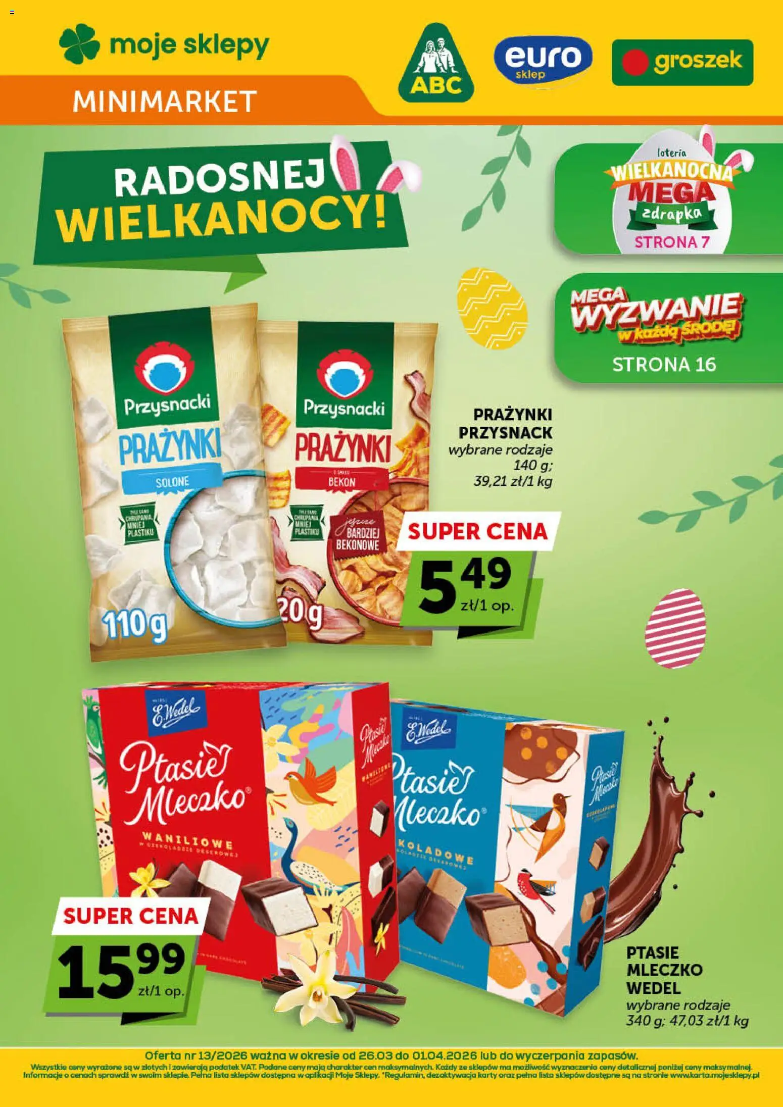 Euro Sklep gazetka - Minimarket od 26.03.2026 | Strona: 1 | Produkty: Groszek, Bekon, Ptasie mleczko