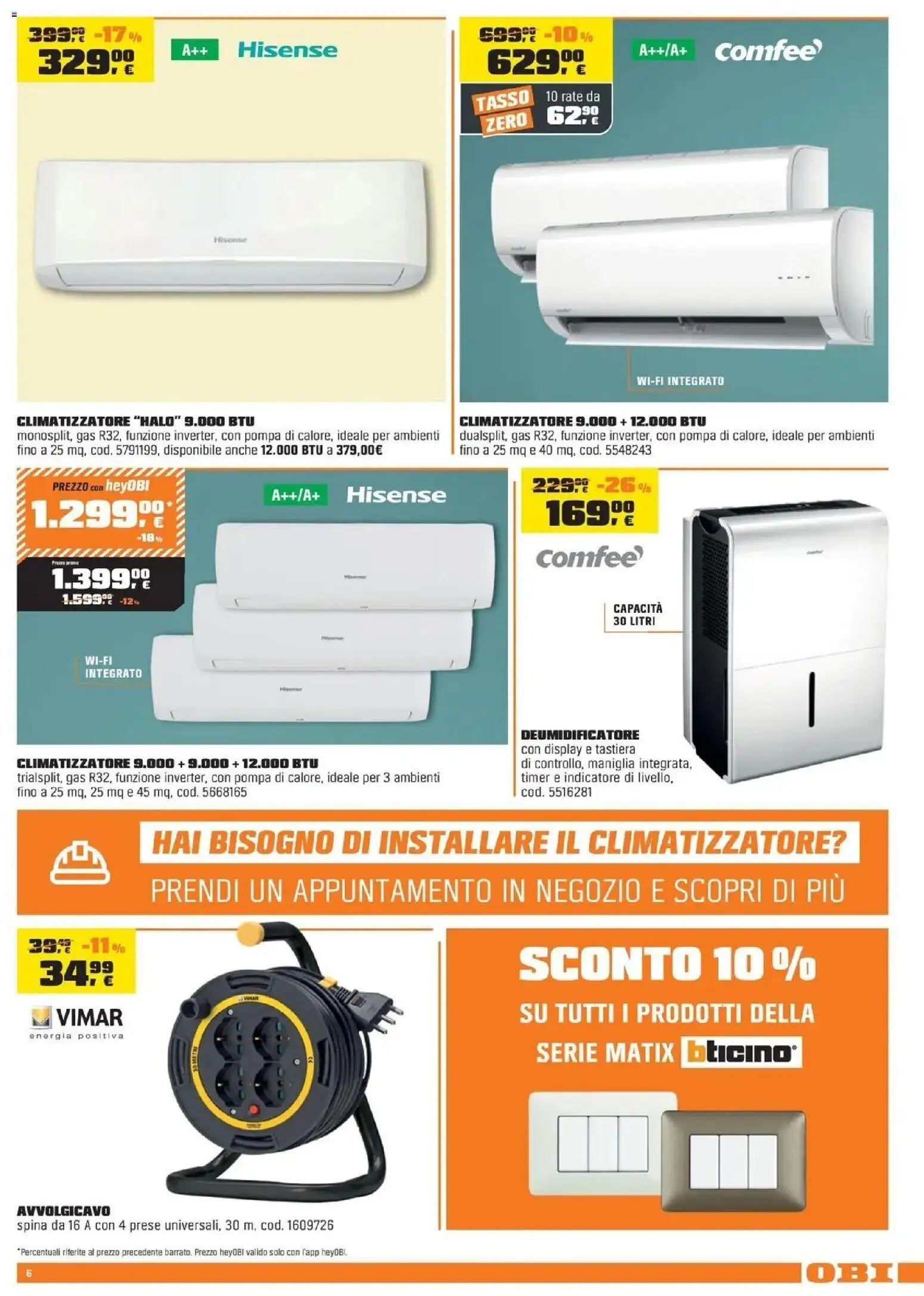 Volantino OBI del 03.04.2026 | Pagina: 6 | Prodotti: Climatizzatore, Deumidificatore, Tastiera
