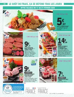 E.Leclerc - Prévisualisation de STEAK HACHÉS PUR BŒUF 15% MAT.GR. (3) (1) "TENDRE & PLUS", 600 g. Le kg: 15,45 €. Egalement disponible au même prix: Viande hachée 5% Mat. Gr. (3) Ou viande hachée 15% Mat. Gr. (3) (500 g) (18,54 € le kg). valide à partir de 17.02.2026 | Page: 10