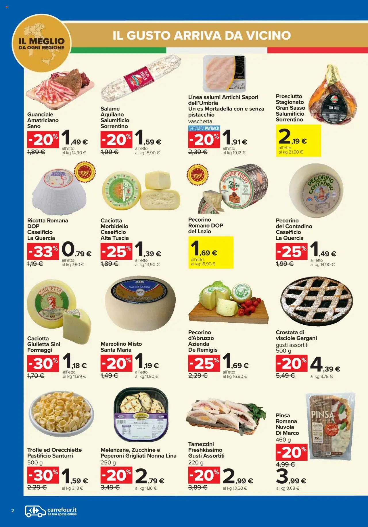 Volantino Carrefour del 01.08.2025 | Pagina: 2 | Prodotti: Salame, Zucchine, Pecorino, Guanciale