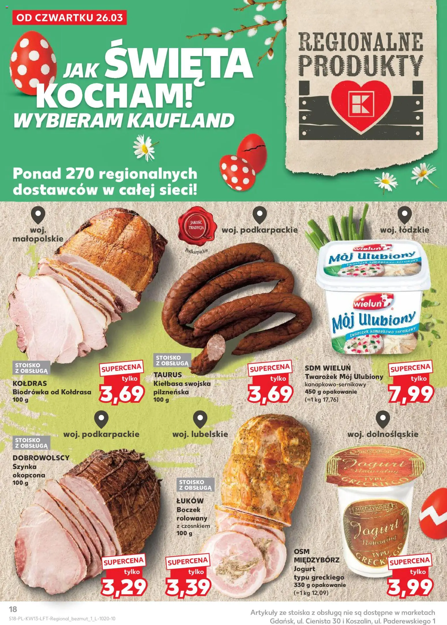 Kaufland gazetka od 26.03.2026 | Strona: 18 | Produkty: Kiełbasa, Szynka, Boczek, Jogurt