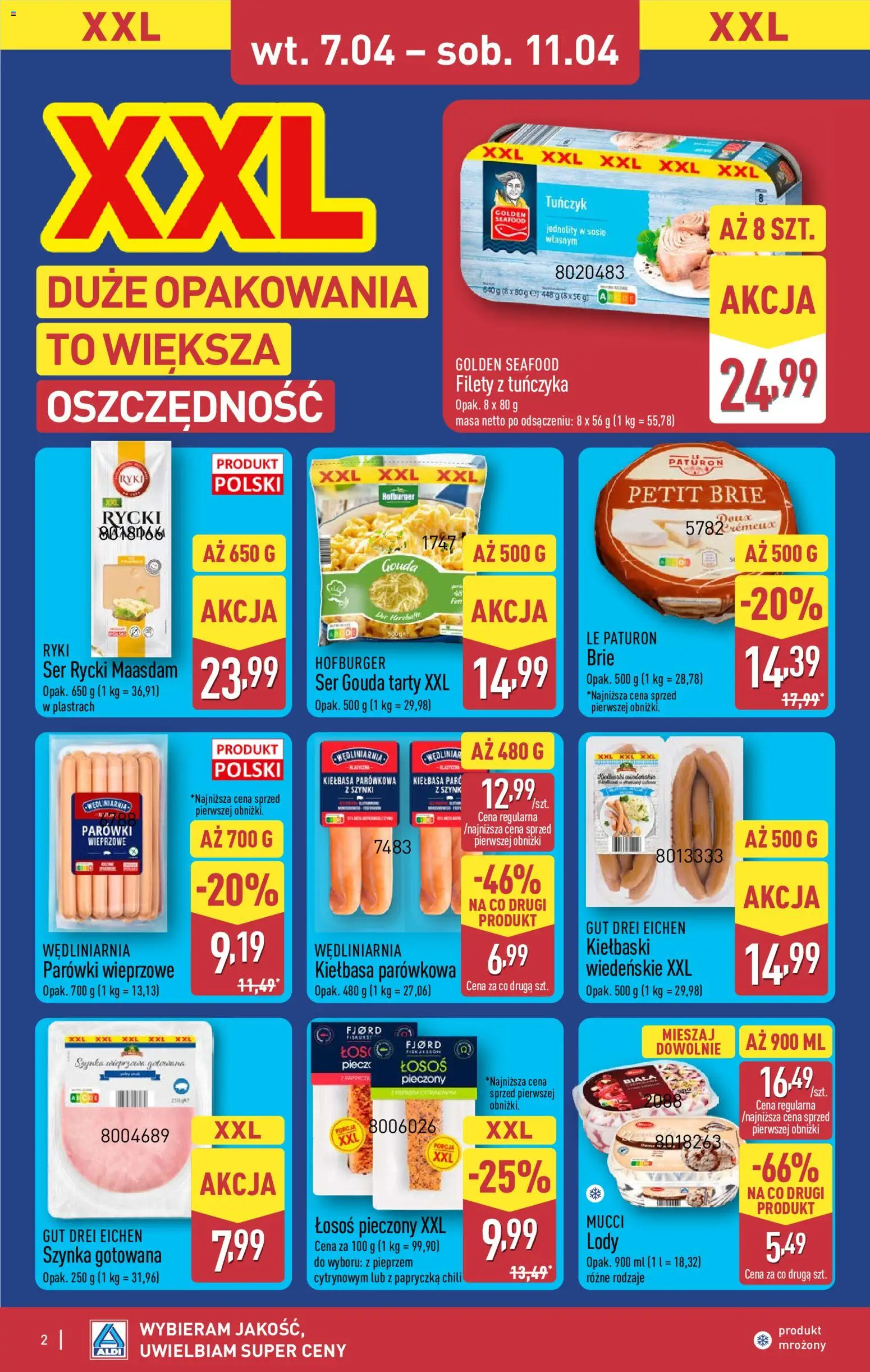 Aldi gazetka - Oferta specjalna od 07.04.2026 | Strona: 2 | Produkty: Kiełbasa, Kiełbaski, Łosoś, Ser gouda