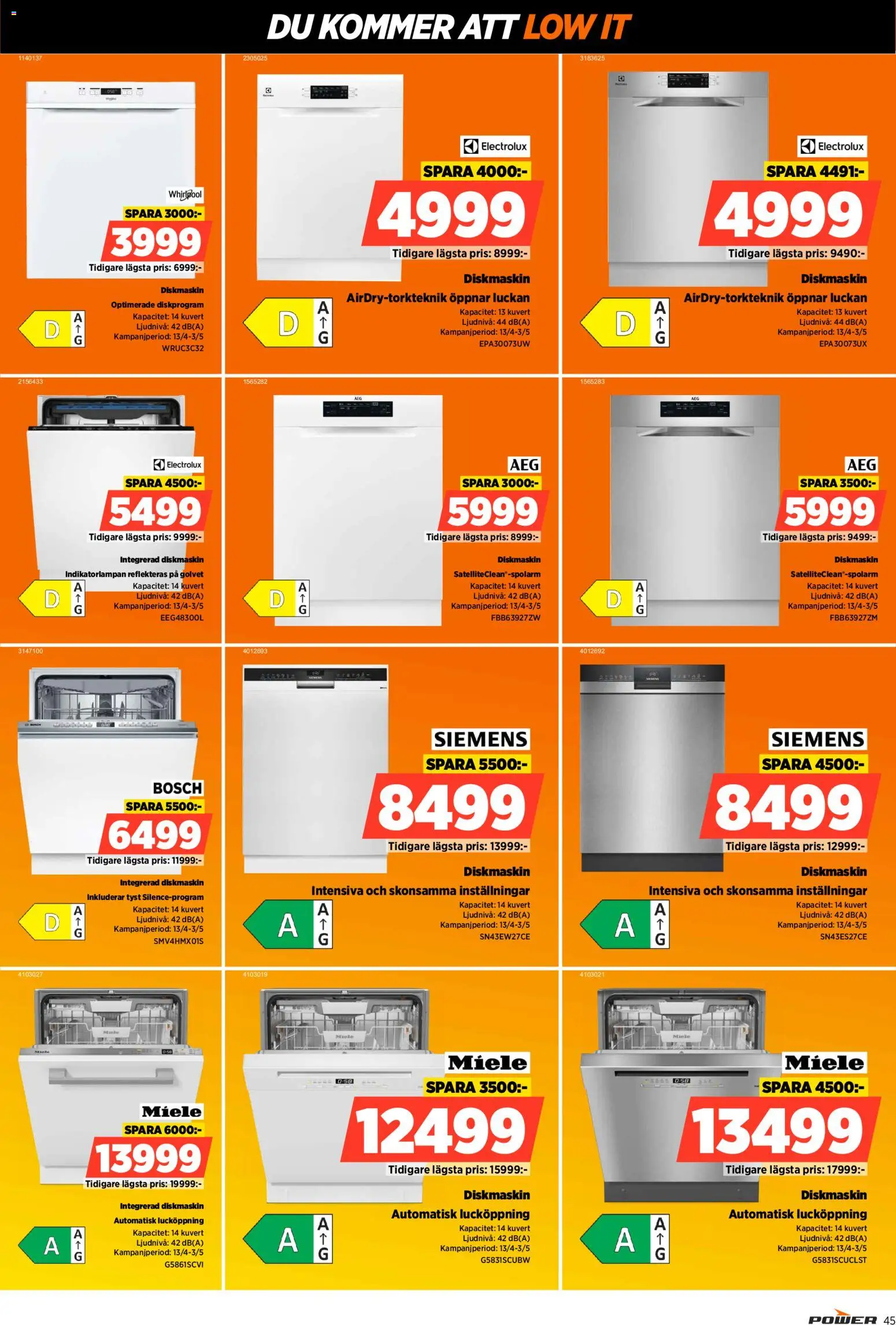 Power reklamblad aktuell från 20.04.2026 | Sida: 45 | Produkter: Diskmaskin, Kuvert