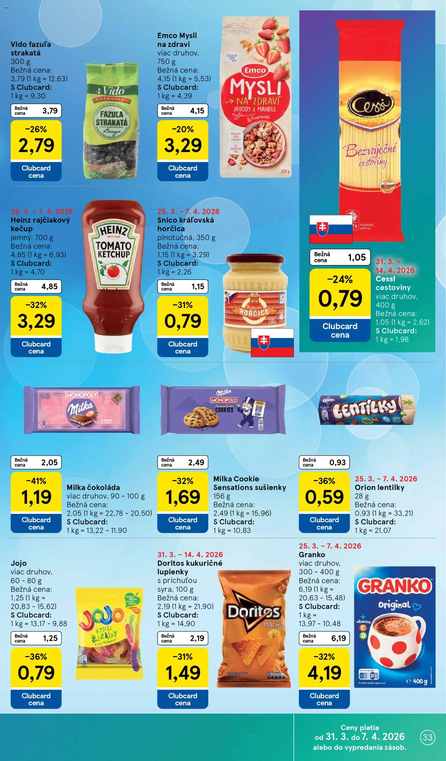 Nové Tesco akcie – leták je platný od 31.03.2026 | Strana: 33 | Produkty: Čokoláda, Jahody, Milka, Granko
