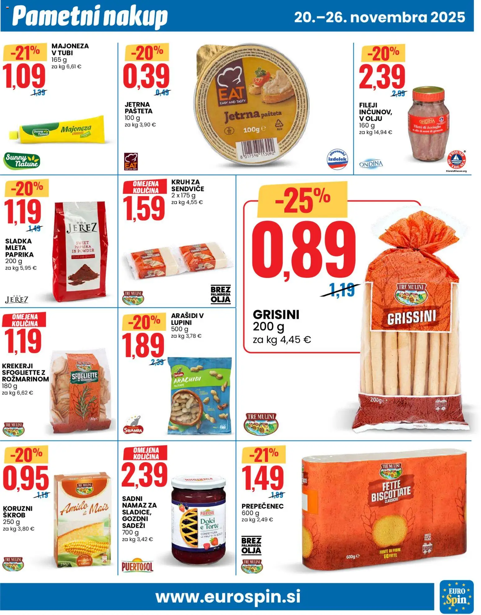 Novi Eurospin katalog ponudbe – veljaven od 20.11.2025 | Stran: 7 | Izdelki: Grisini, Paprika, Pašteta, Namaz
