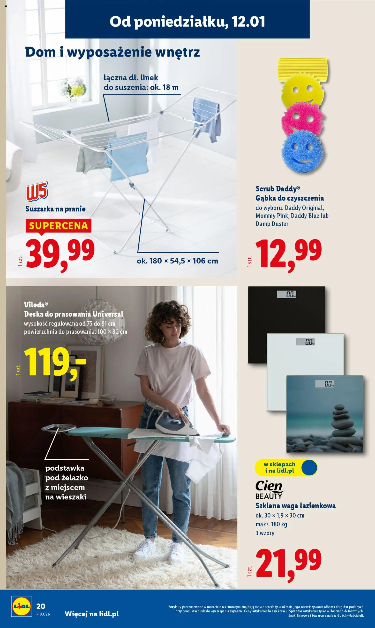 Lidl Katalog od 12.01.2026 | Strona: 22 | Produkty: Suszarka, Waga, Deska do prasowania, Vileda