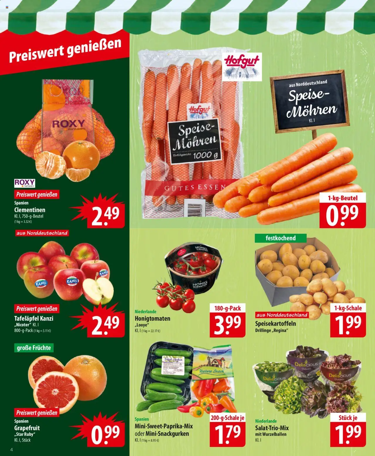Famila Prospekt 	 – gültig ab 27.10.2025 | Seite: 4 | Produkte: Tomaten, Mohren, Grapefruit