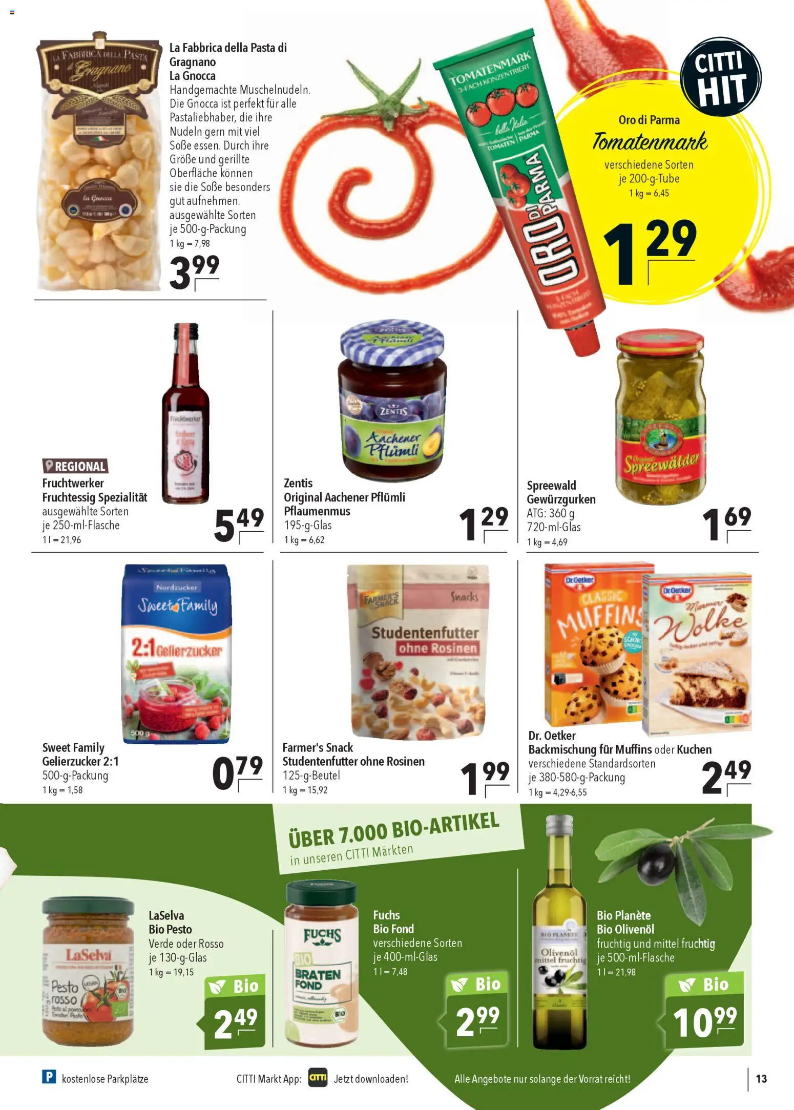 CITTI Markt Prospekt 	 – gültig ab 25.03.2026 | Seite: 13 | Produkte: Tomaten, Oro di parma, Rosinen, Nudeln