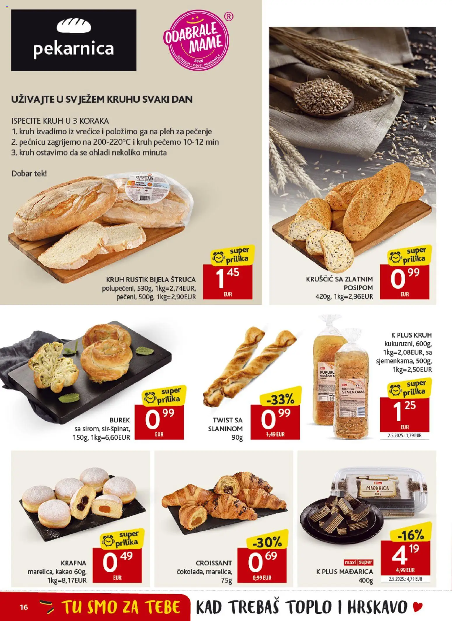 Konzum HR akciós ujság - amely érvényes a következő dátumtól: 08.04.2026 | Oldal: 16 | Termékek: Burek, Croissant
