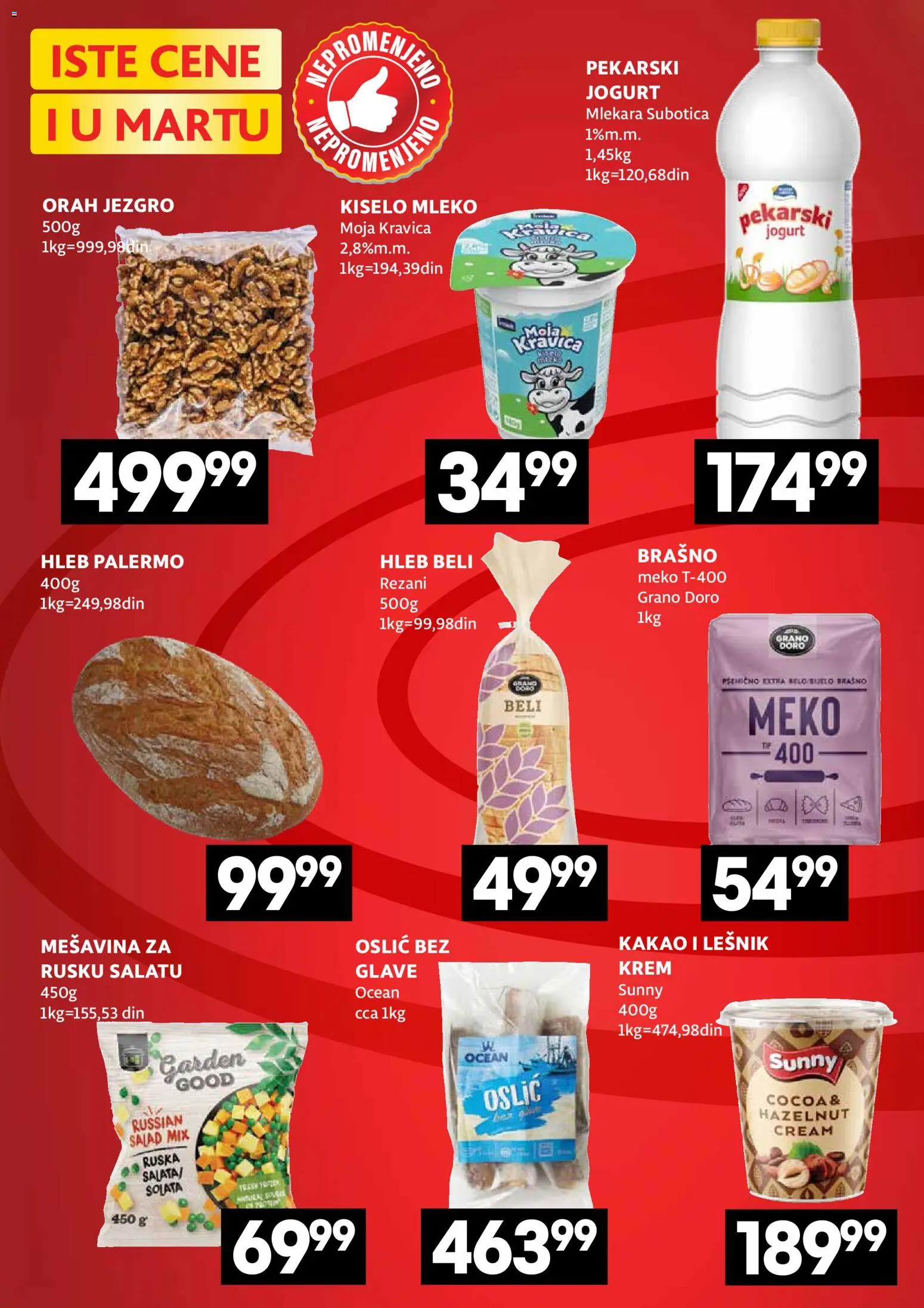 Roda katalog - važi od 12.03.2026 | Strana: 2 | Proizvode: Kiselo mleko, Orah jezgro, Mleko, Hleb