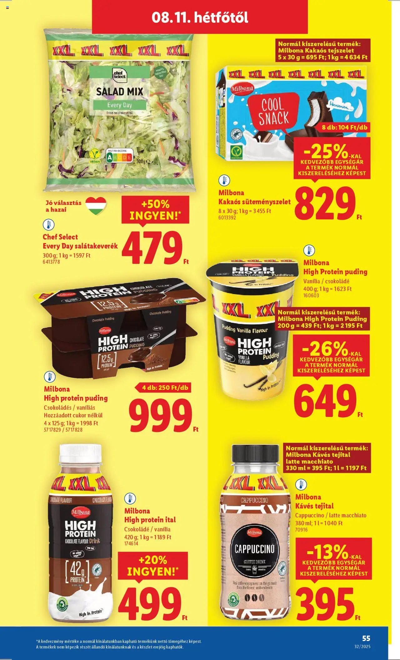 Lidl akciós ujság - amely érvényes a következő dátumtól: 07.08.2025 | Oldal: 55 | Termékek: Cappuccino, Protein, Tejszelet, Csokoládé