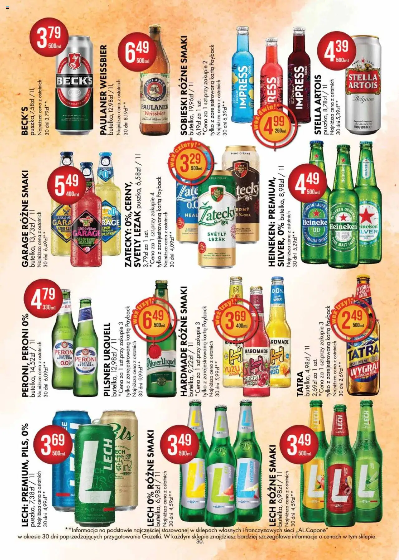 Al.Capone Gazetka od 11.08.2025 | Strona: 30 | Produkty: Mango, Karta, Piwo, Heineken