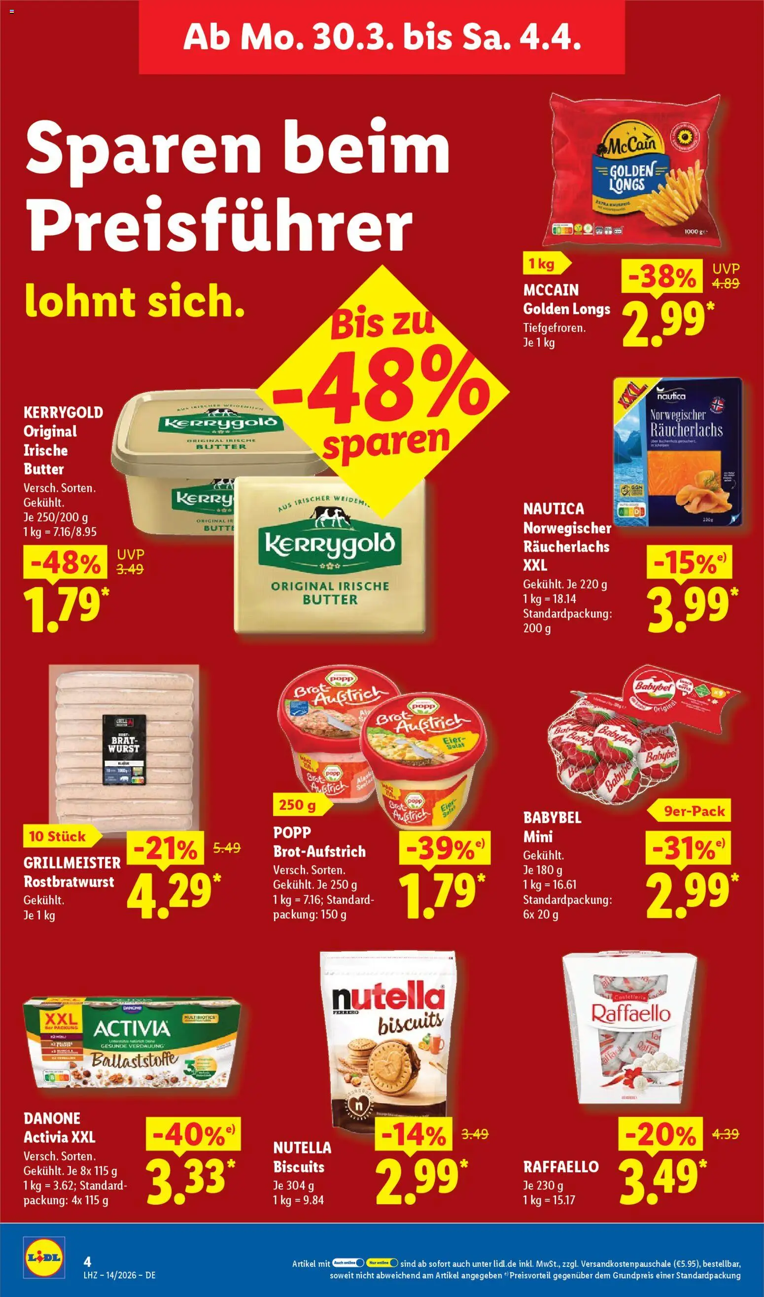 Lidl Prospekt – gültig ab 30.03.2026 | Seite: 14 | Produkte: McCain, Räucherlachs, Wurst, Brot