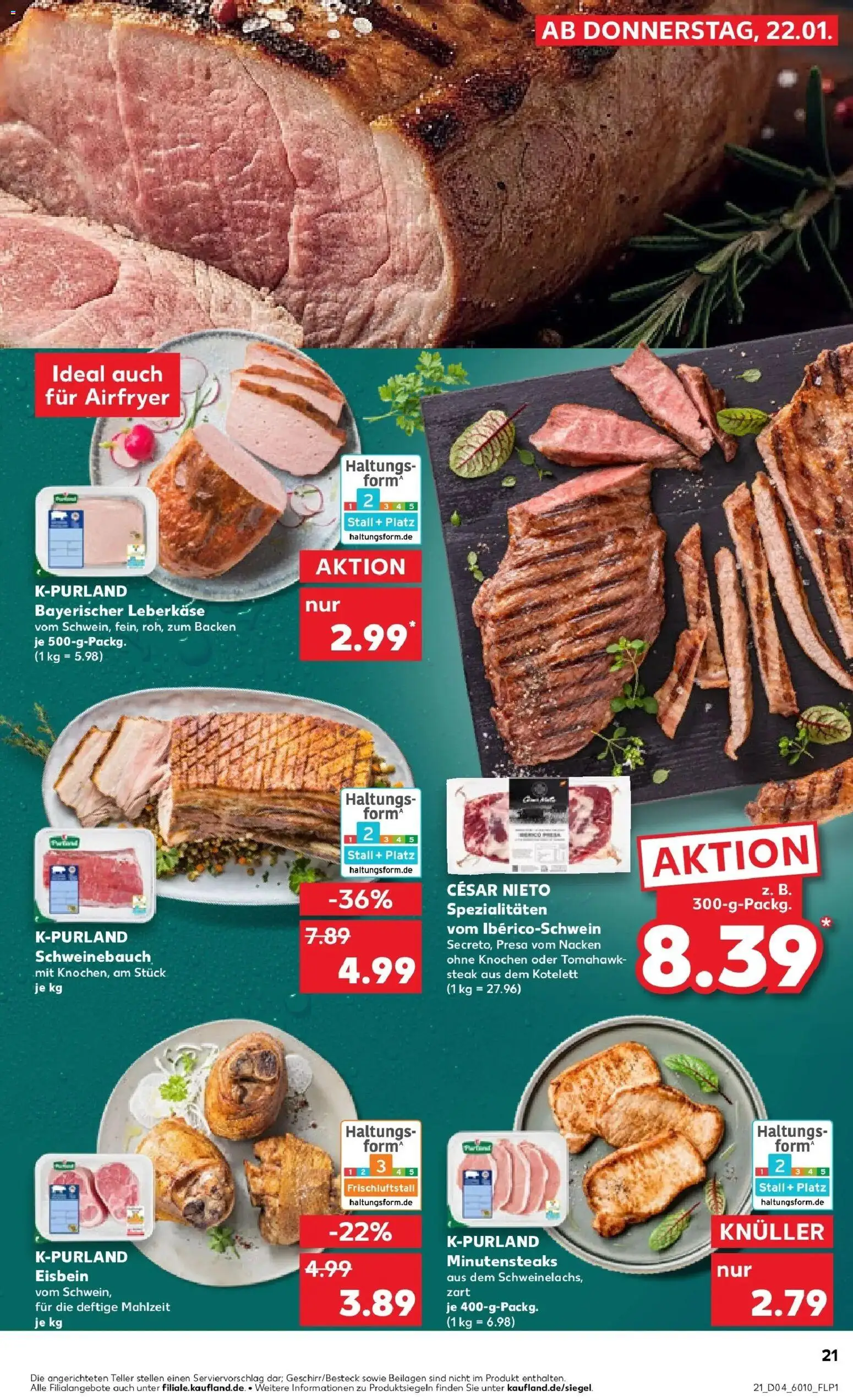 Kaufland prospekt München	 – gültig ab 22.01.2026 | Seite: 21 | Produkte: Schweinebauch, Steak, Leberkase