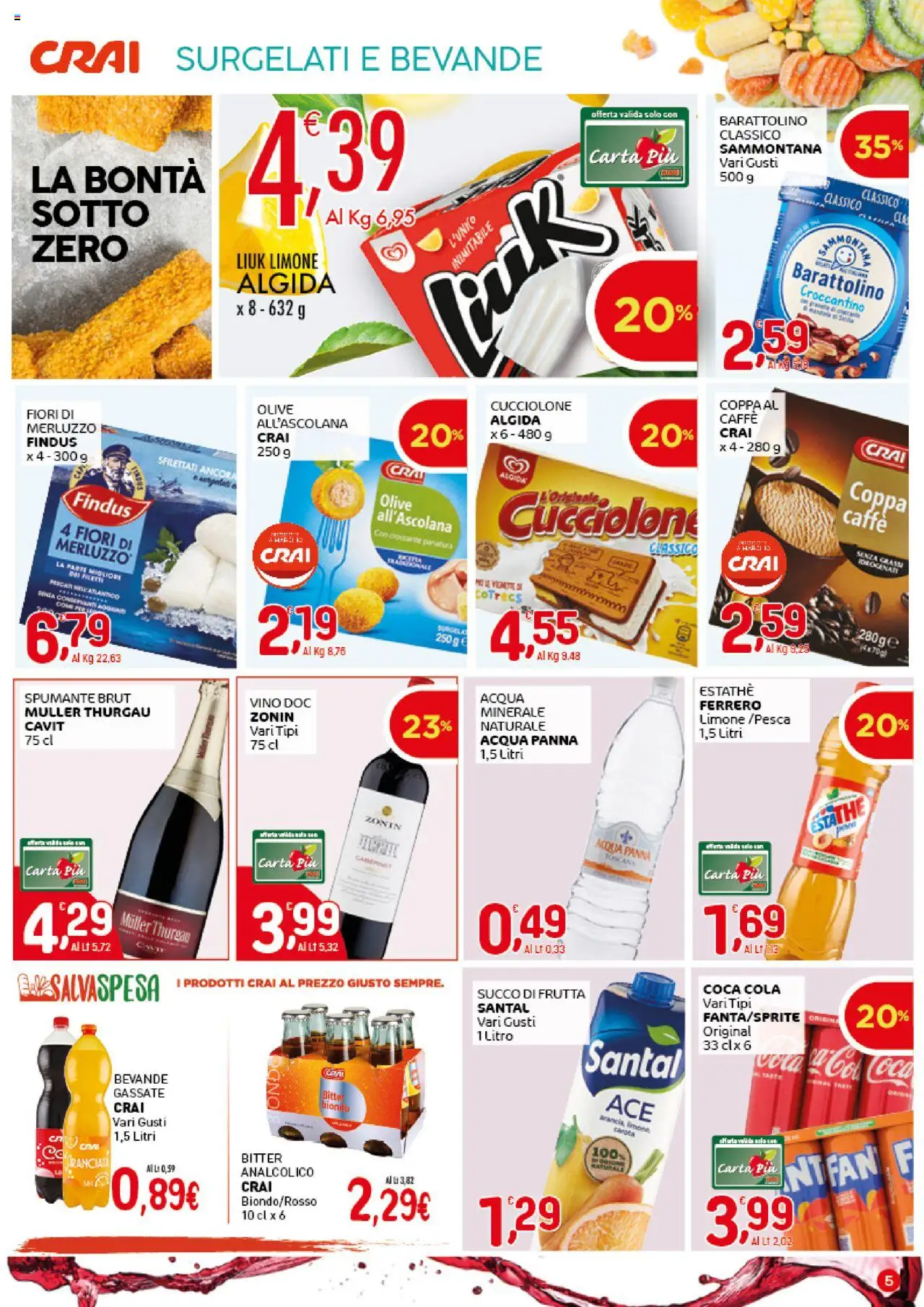 Volantino CRAI del 07.08.2025 | Pagina: 5 | Prodotti: Acqua Panna, Acqua, Limone, Spumante