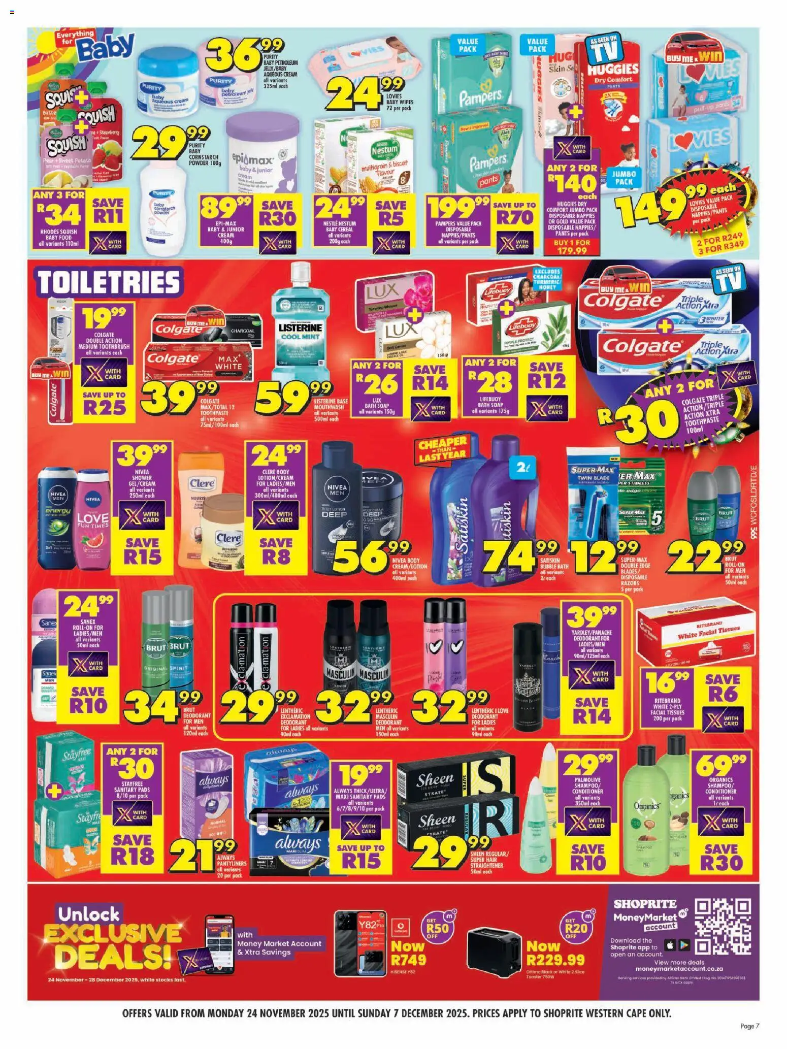 New Shoprite catalogue – valid from 24.11.2025 | Page: 7 | Products: Pads, Conditioner, Baby food, Mouthwash