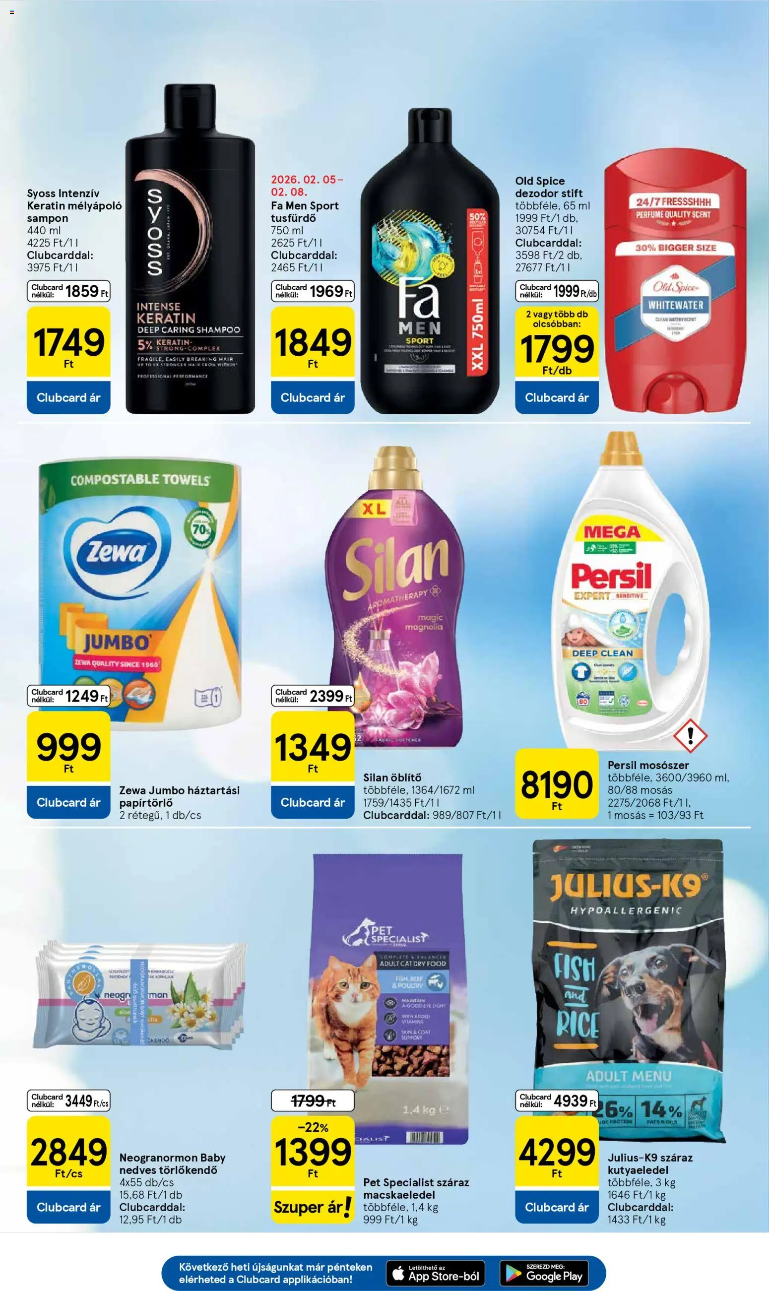 Tesco akciós ujság - amely érvényes a következő dátumtól: 05.02.2026 | Oldal: 7 | Termékek: Old spice, Macskaeledel, Sampon, Tusfürdő