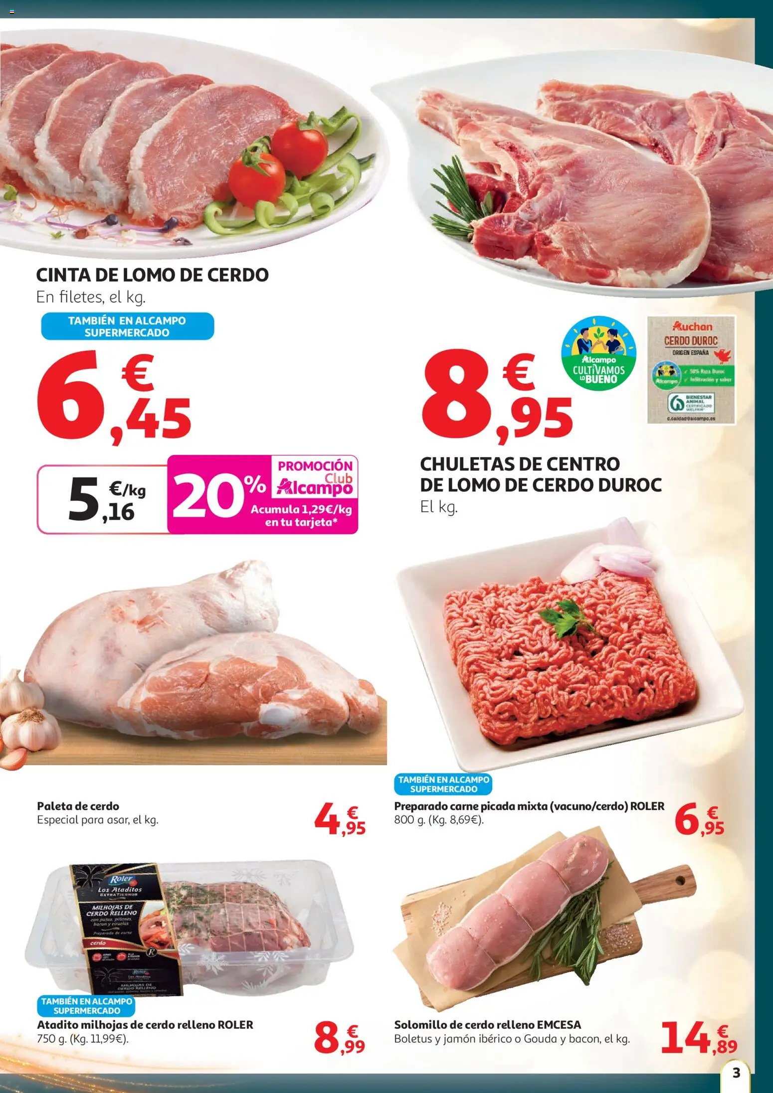 Alcampo - Hg Madrid │ válido desde el 11.12.2025 | Página: 3 | Productos: Solomillo de cerdo, Jamón ibérico, Jamón, Cerdo