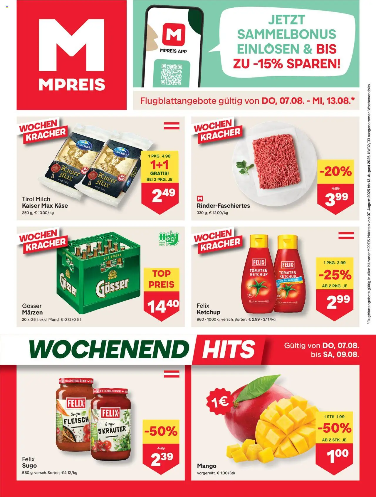 MPREIS Dellach im Drautal gültig ab 07.08.2025 | Seite: 1 | Produkte: Mango, Milch, Käse, Tomaten