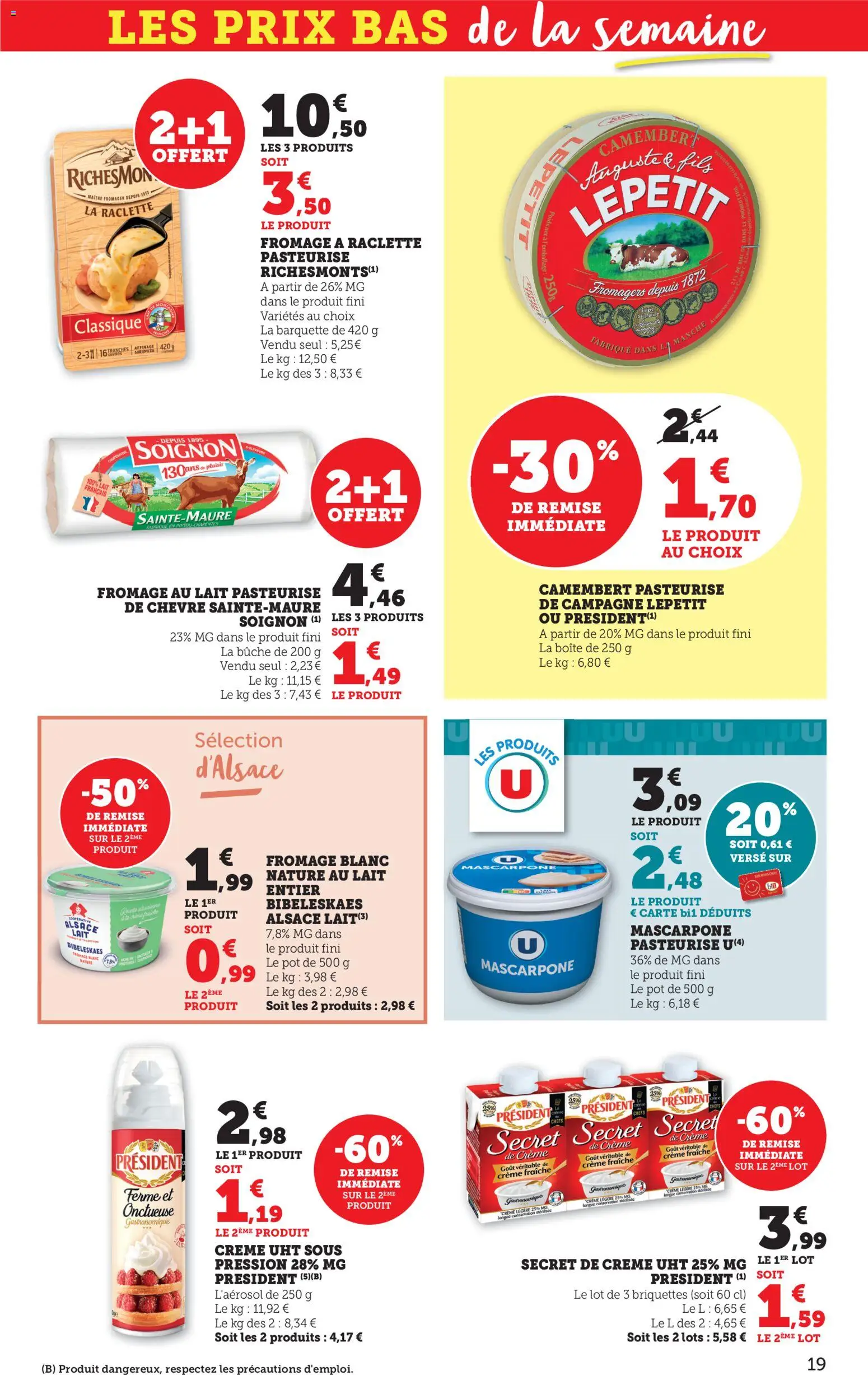 {H1} | Page: 19 | Produits: Fromage à raclette, Lait, Camembert, Crème