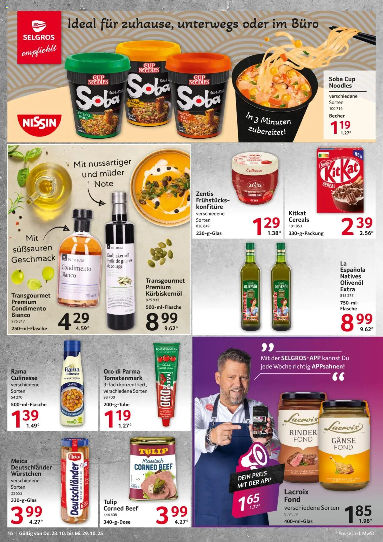 Selgros Prospekt 	 – gültig ab 23.10.2025 | Seite: 16 | Produkte: Rama, Olivenol, Meica, Oro di parma