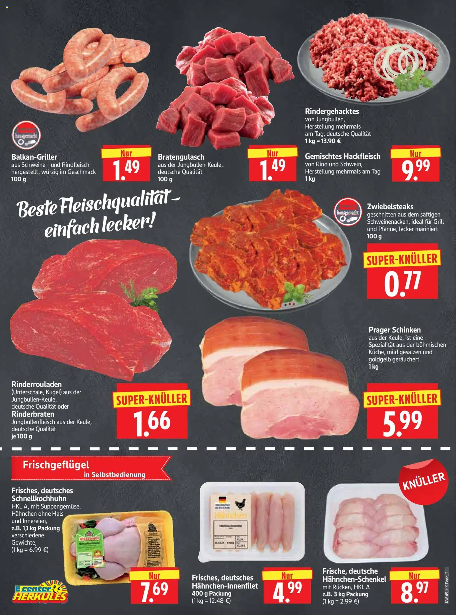HERKULES Prospekt 	 – gültig ab 03.11.2025 | Seite: 2 | Produkte: Rinderrouladen, Rinderbraten, Hahnchen, Schinken