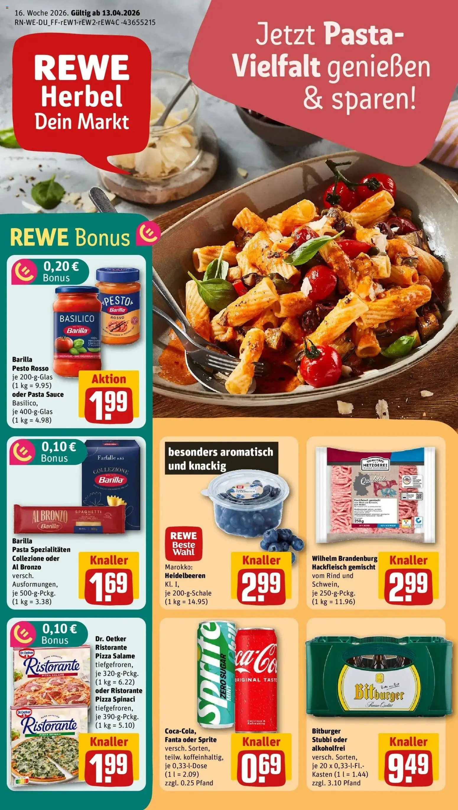 Rewe Prospekt Rommerskirchen	 – gültig ab 12.04.2026 | Seite: 1 | Produkte: Ristorante, Sprite, Barilla, Pizza