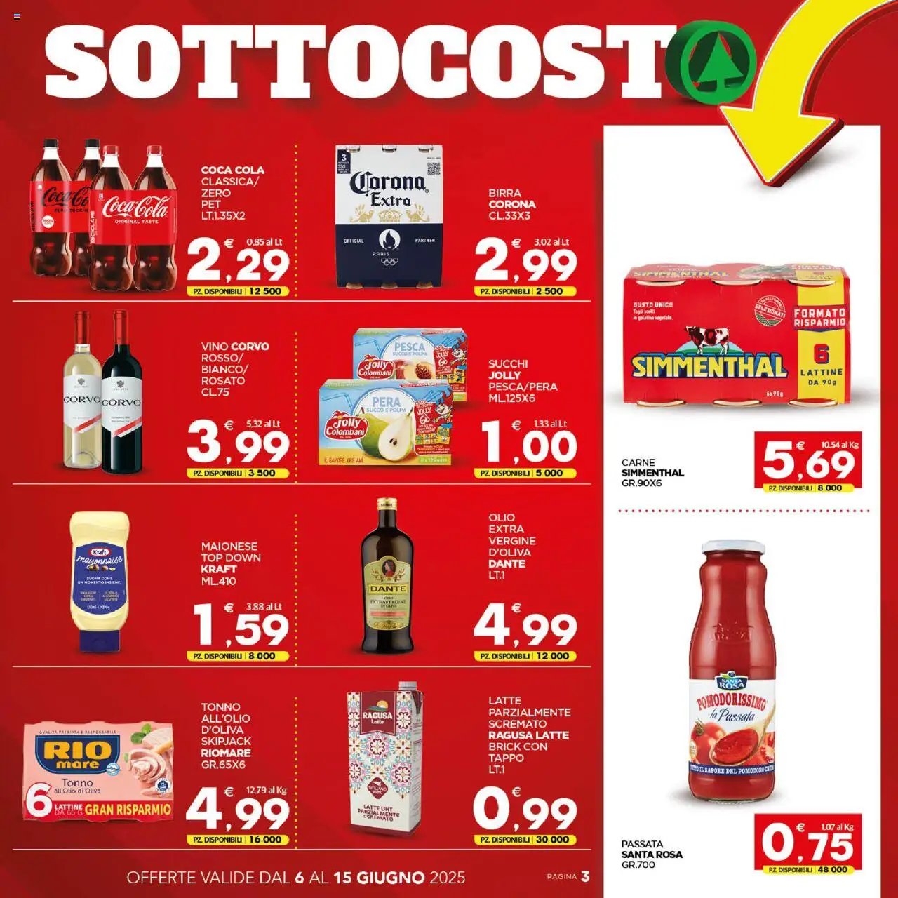 Volantino Interspar del 06.06.2025 | Pagina: 3 | Prodotti: Latte, Pesca, Tonno, Coca Cola