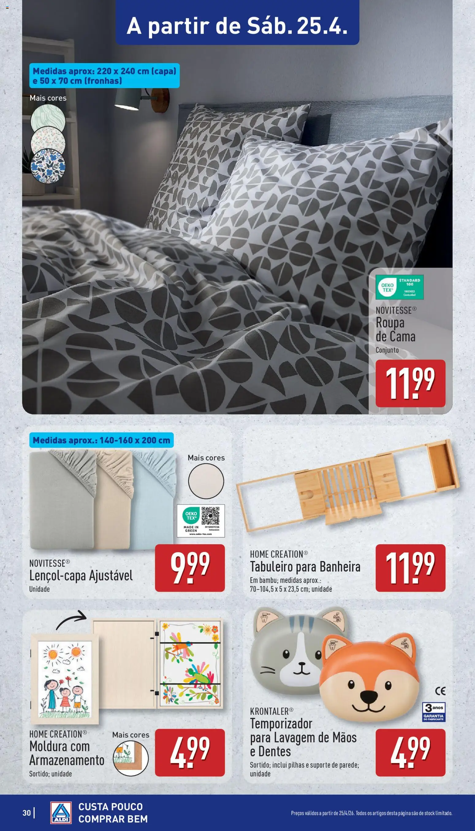 Aldi folheto │ válido de 20.04.2026 | Página: 30 | Produtos: Moldura, Cama, Pilhas, Roupa de cama