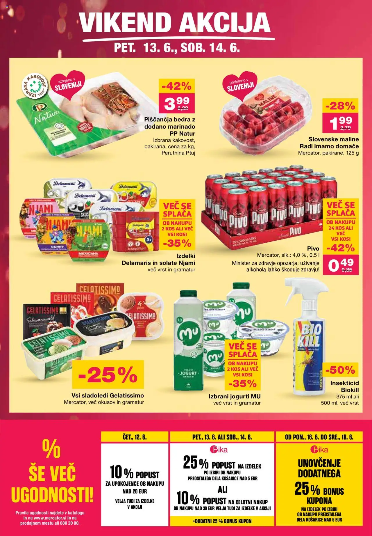 Mercator katalog │ velja od 12.06.2025 | Stran: 40 | Izdelki: Piščančja bedra, Kos, Jogurt, Pivo