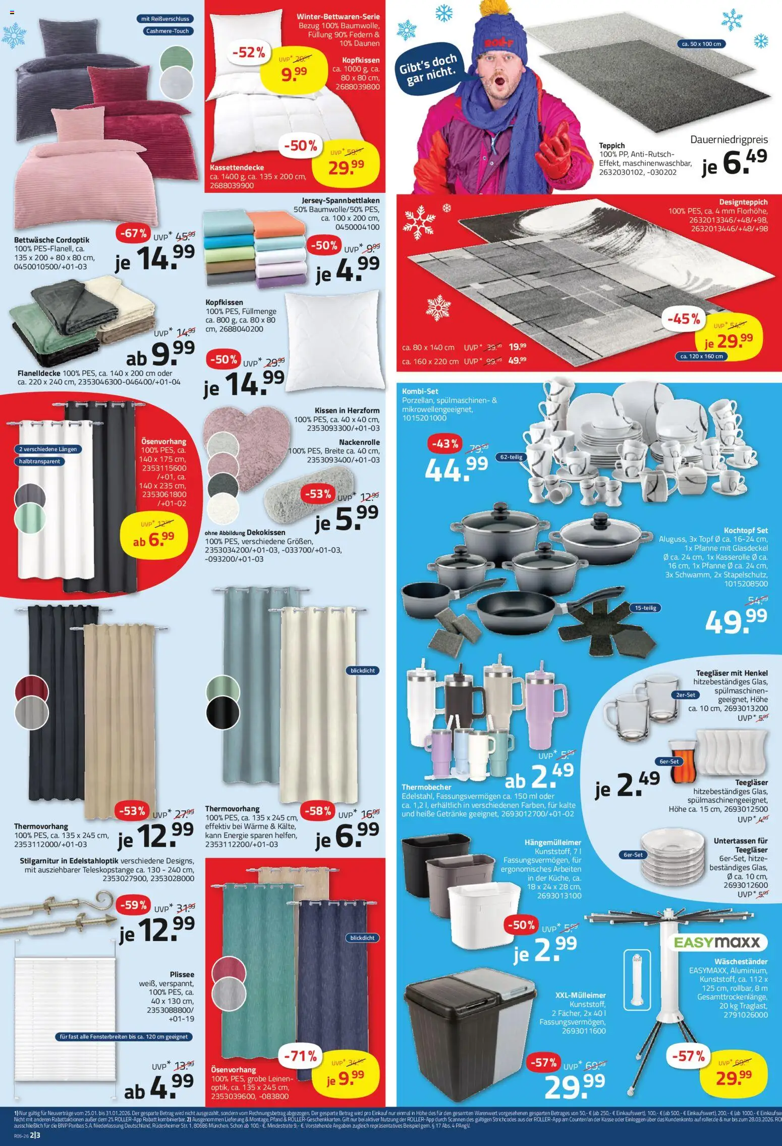 Roller Prospekt 	 – gültig ab 25.01.2026 | Seite: 2 | Produkte: Kissen, Bettwäsche, Teppich, Waschestander