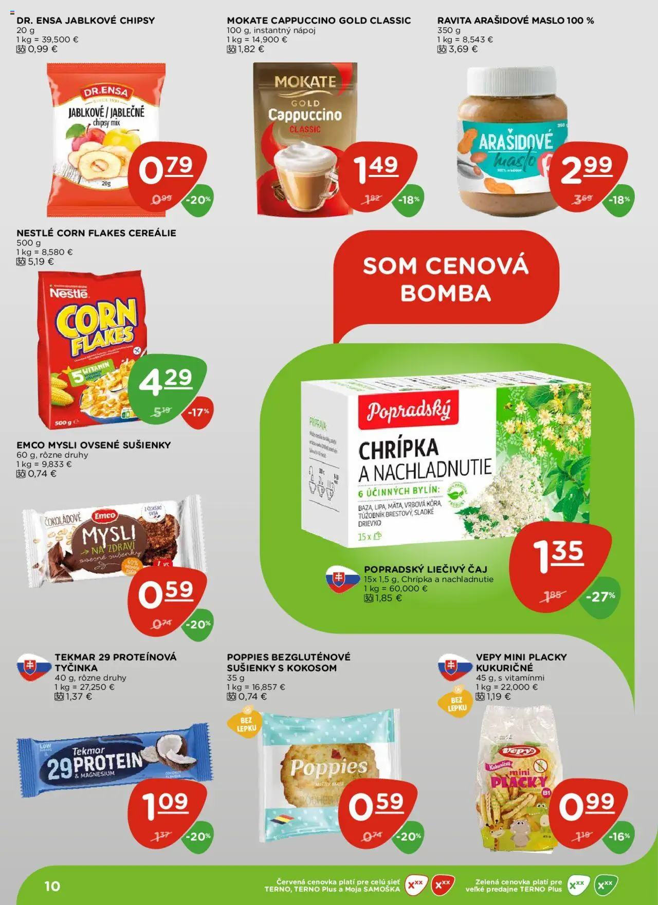 Nové Terno akcie – leták je platný od 09.10.2025 | Strana: 10 | Produkty: Maslo, Čaj, Cereálie, Chipsy
