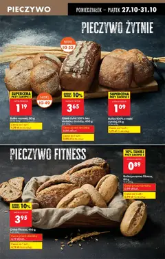 Pogląd oferty "Chleb żytni 100% bez dodatku drożdży, 450 g, Chleb żytni 100% bez dodatku drożdży, 450 g" - ważna od 27.10.2025 | Strona: 33 | Produkty: Pieczywo, Chleb żytni, Bułka, Chleb