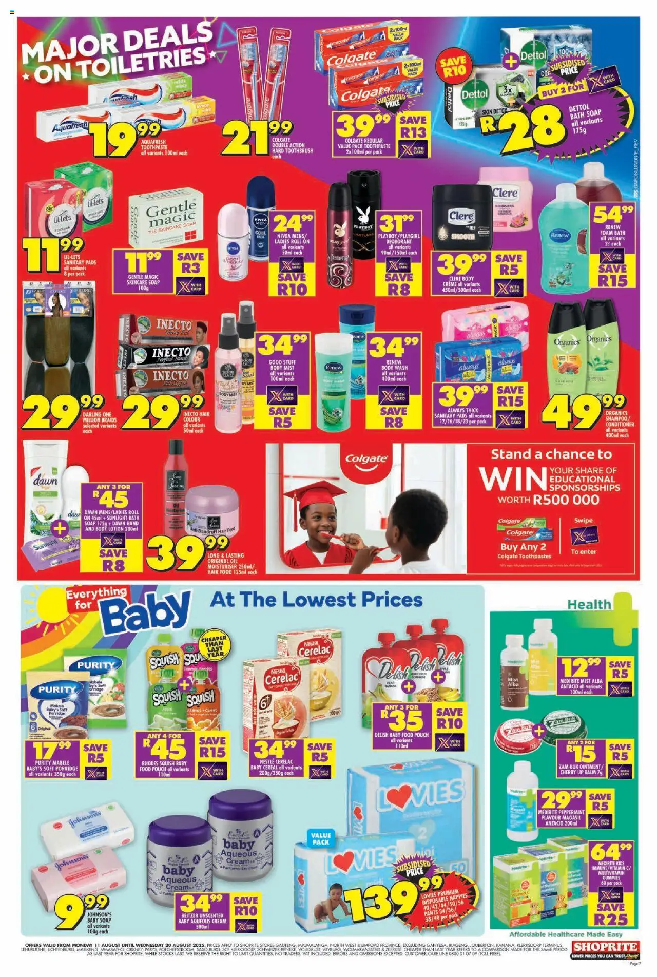Shoprite Gauteng - Major Deals │ valid from 11.08.2025 | Page: 7 | Products: Pants, Pads, Foam, Lotion