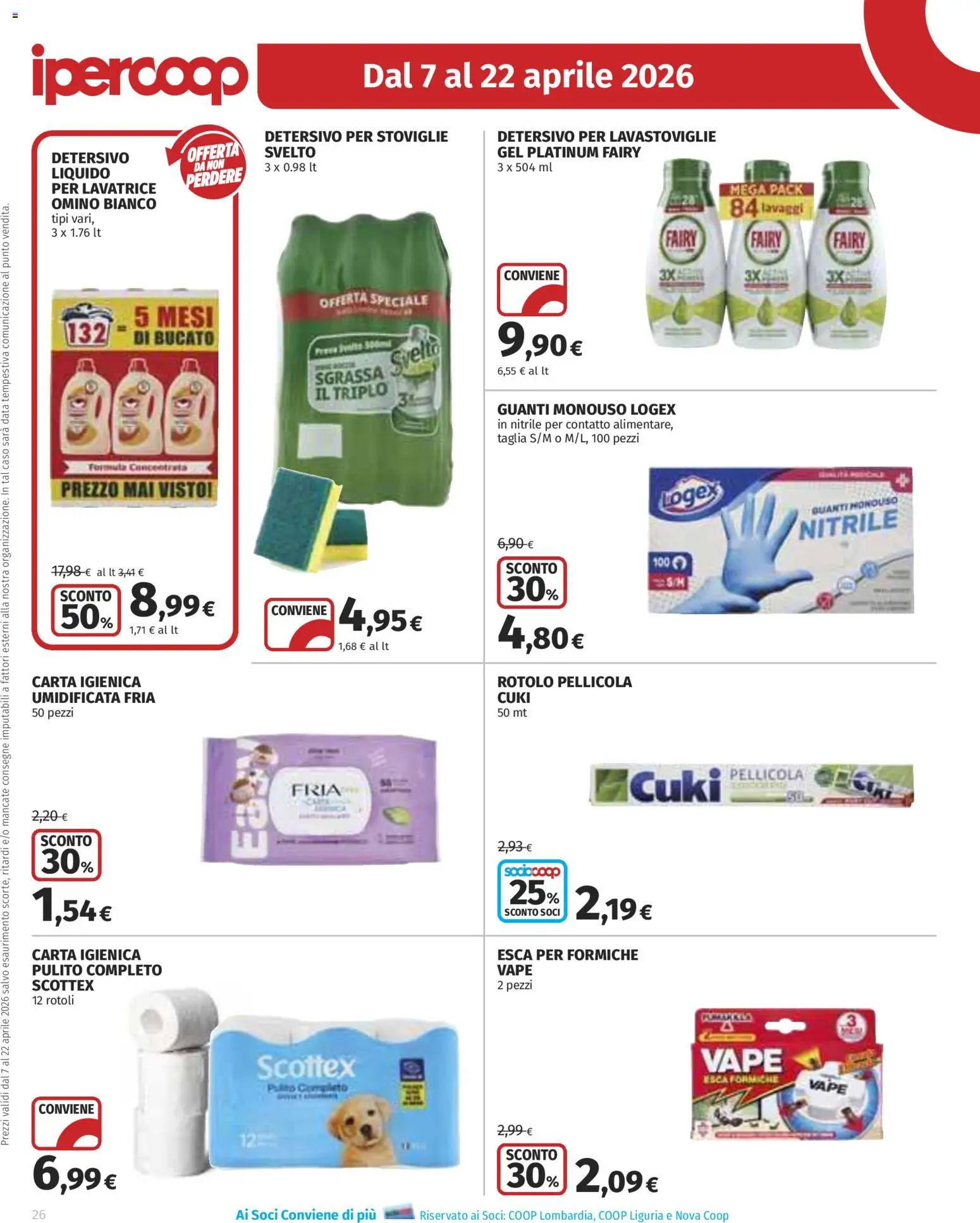 Volantino Ipercoop del 07.04.2026 | Pagina: 26 | Prodotti: Guanti, Lavastoviglie, Data, Pellicola