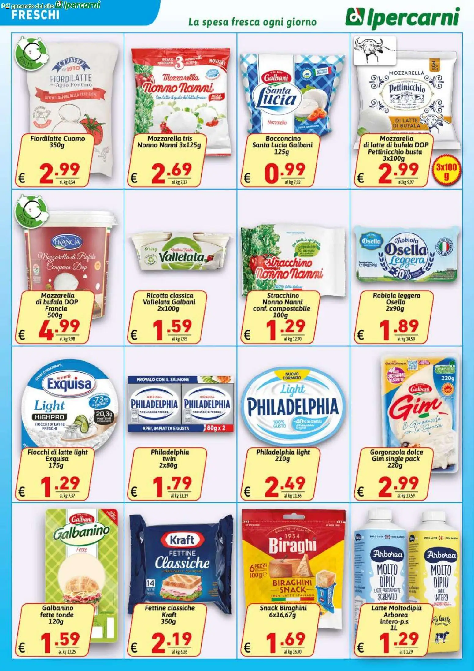 Volantino Ipercarni del 29.04.2026 | Pagina: 12 | Prodotti: Fiocchi di latte, Mozzarella, Latte, Gorgonzola