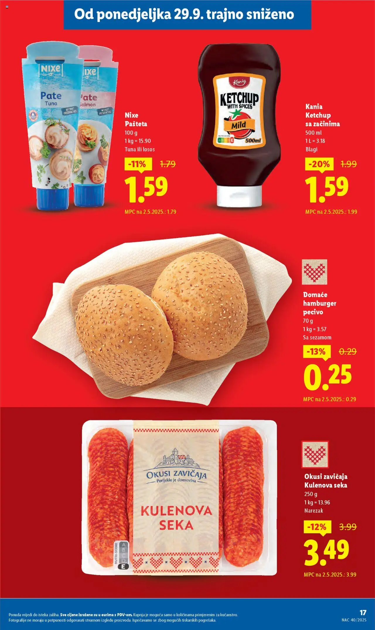 Lidl katalog | vrijedi od 08.09.2025 | Stranica: 17 | Proizvodi: Narezak, Pašteta, Hamburger, Pecivo