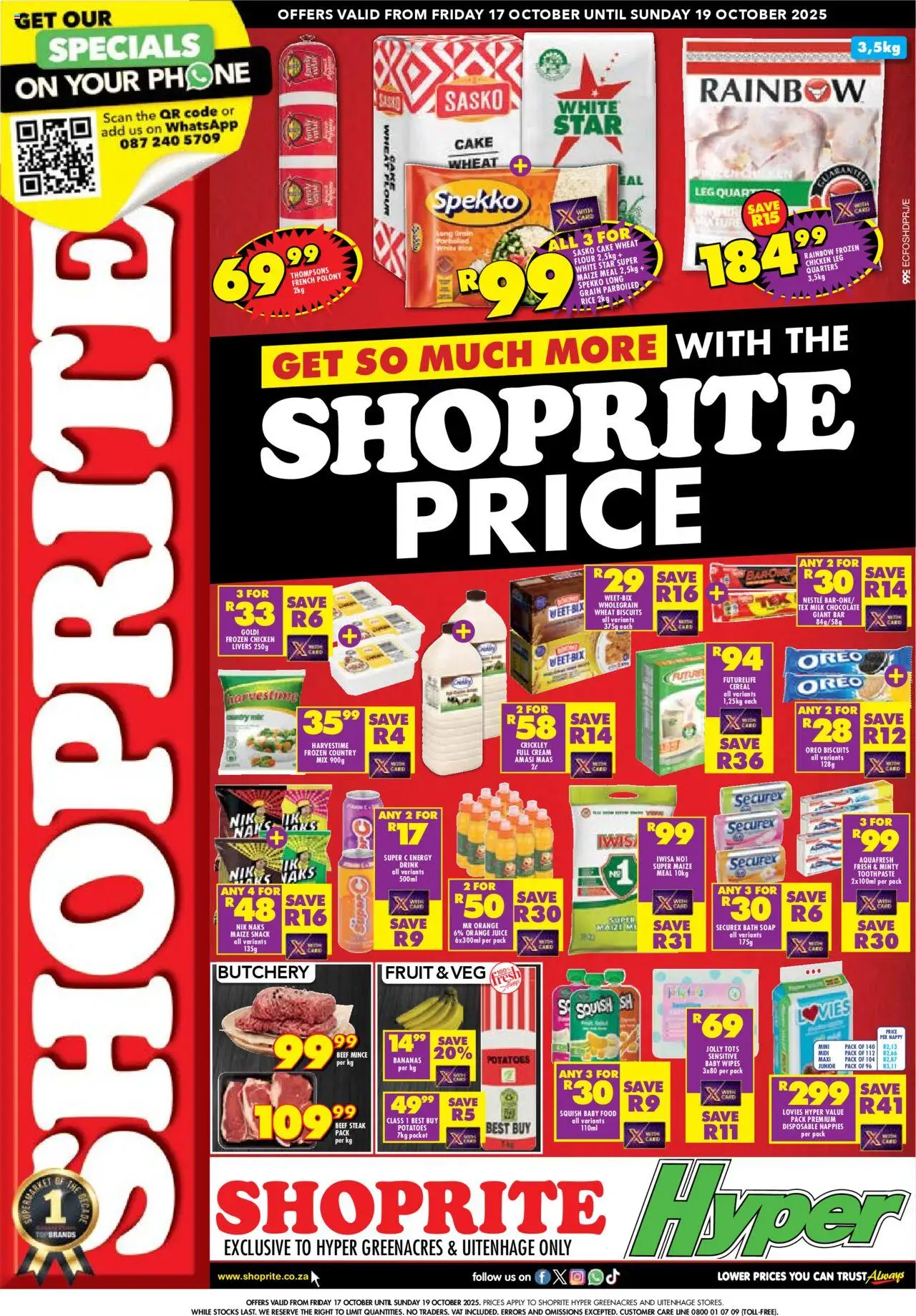 New Shoprite catalogue – valid from 17.10.2025 | Page: 1 | Products: Chocolate, Baby food, Toothpaste, Nappies