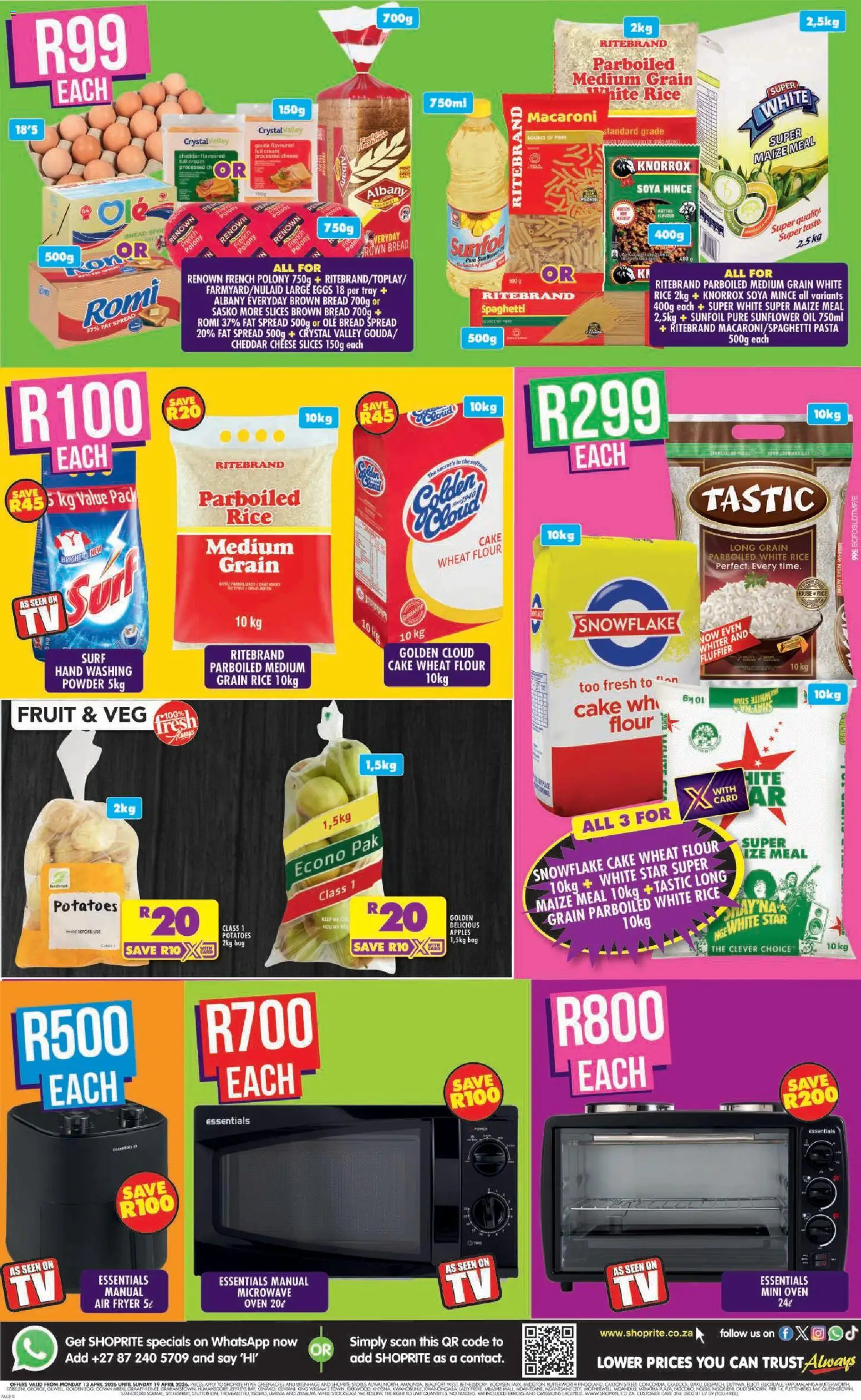 New Shoprite catalogue – valid from 13.04.2026 | Page: 8 | Products: Oven, Bread, Soya mince, Fruit