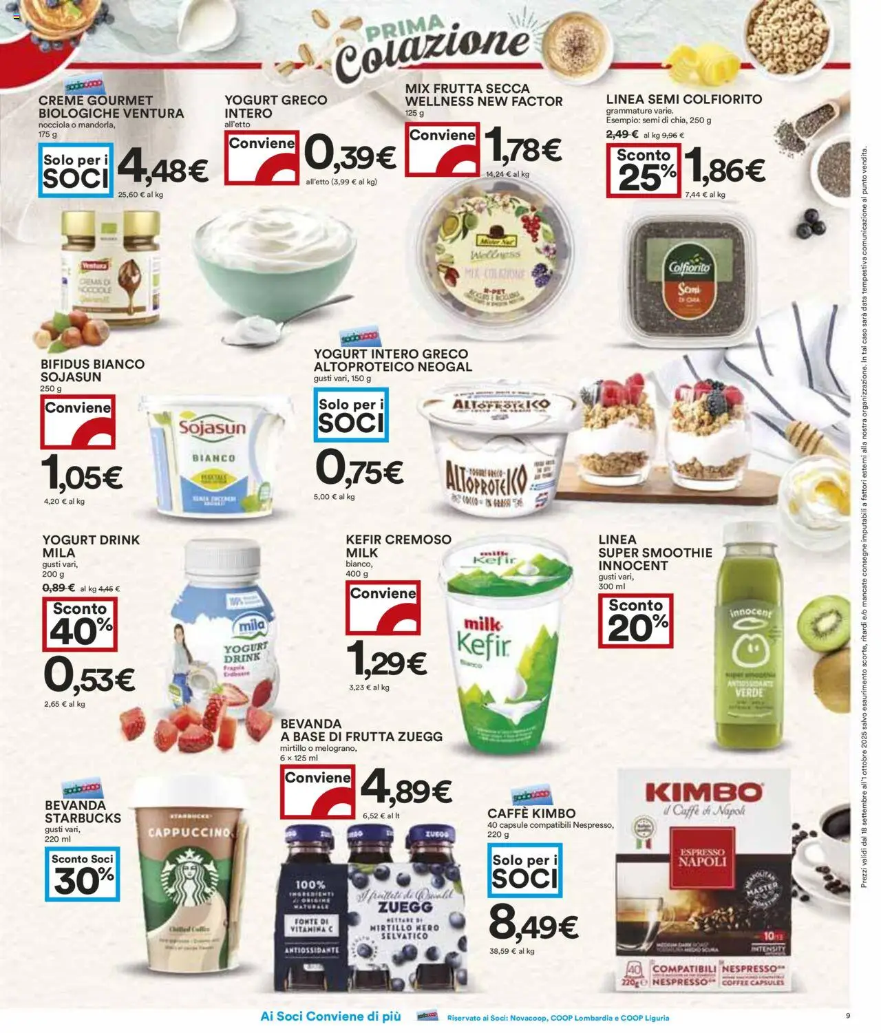 Volantino COOP del 18.09.2025 | Pagina: 9 | Prodotti: Yogurt greco, Caffè, Frutta, Data