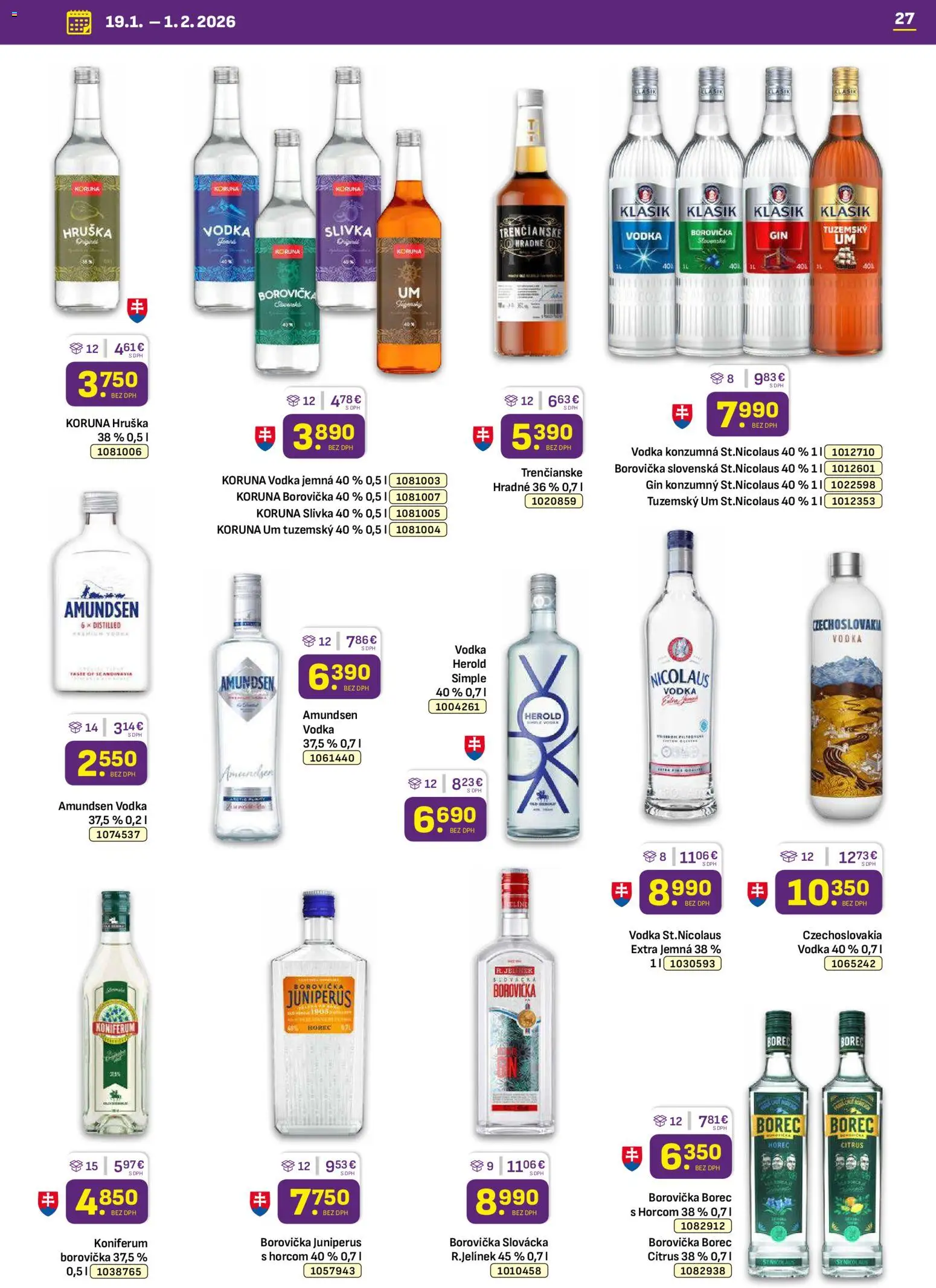 Nové Libex akcie – leták je platný od 19.01.2026 | Strana: 27 | Produkty: Borovička, Koniferum, Gin, Vodka